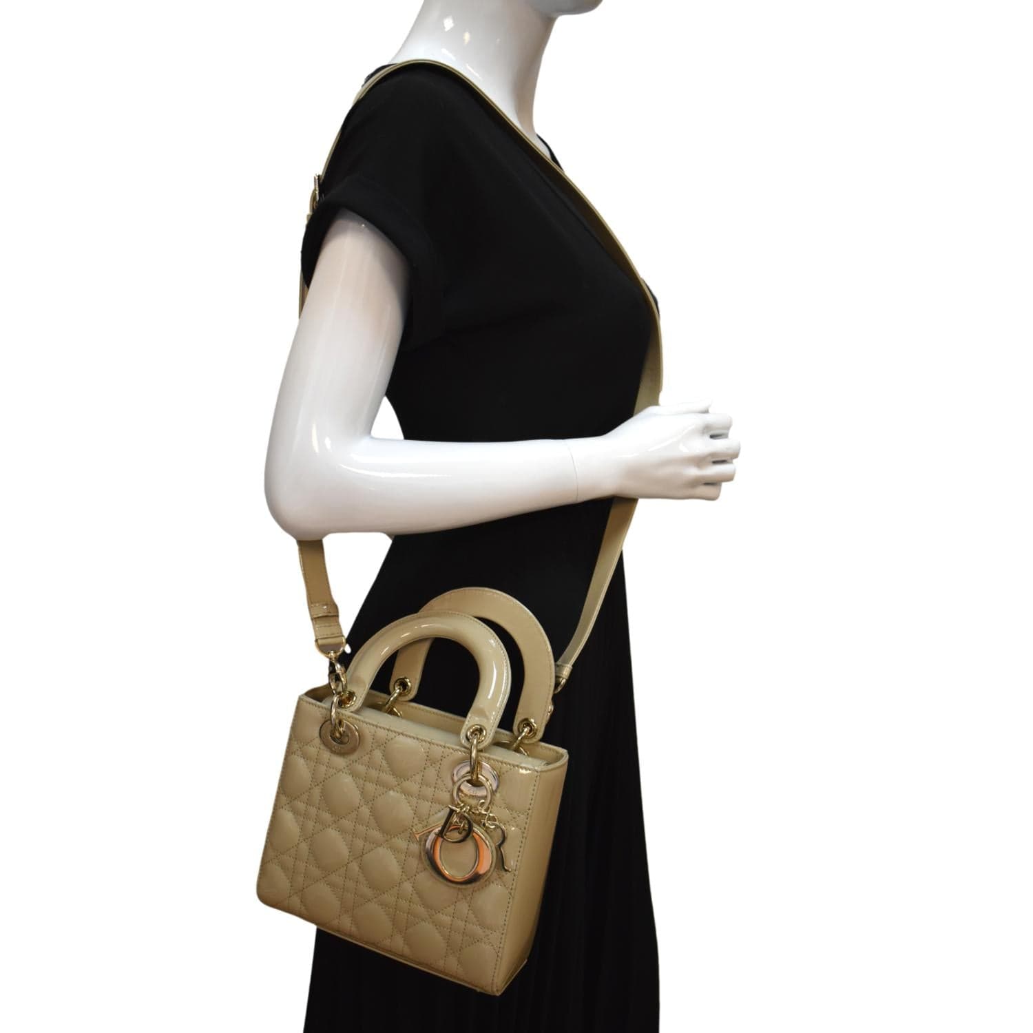 Dior Lady Shoulder Bag Leather Patent Beige