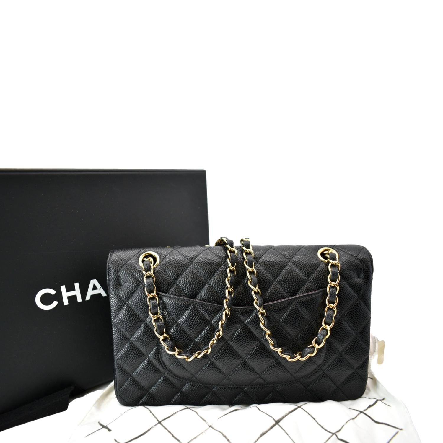 Chanel Classic Double Flap Caviar Leather Black Travel Bag Flap 2