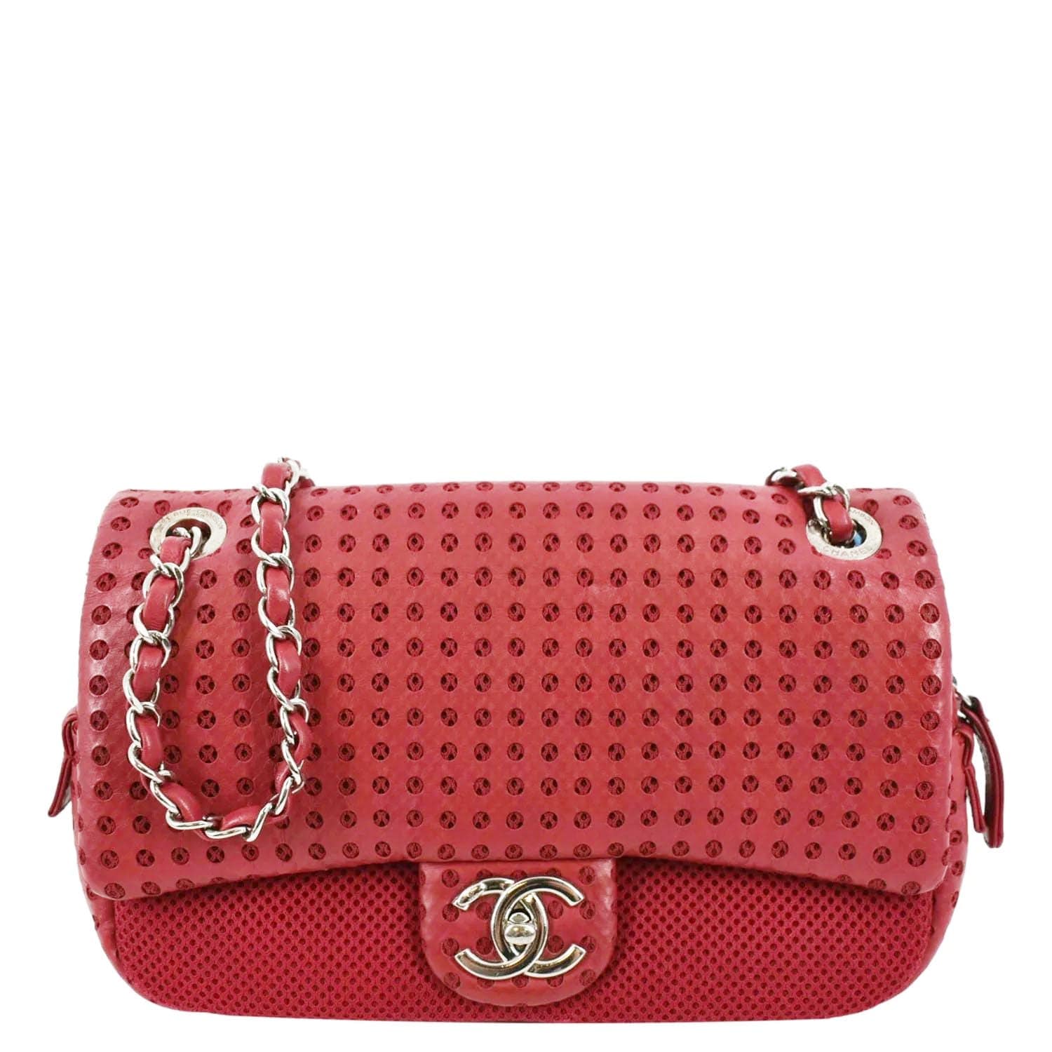 Chanel Flap Perforated Leather Shoulder Bag Red