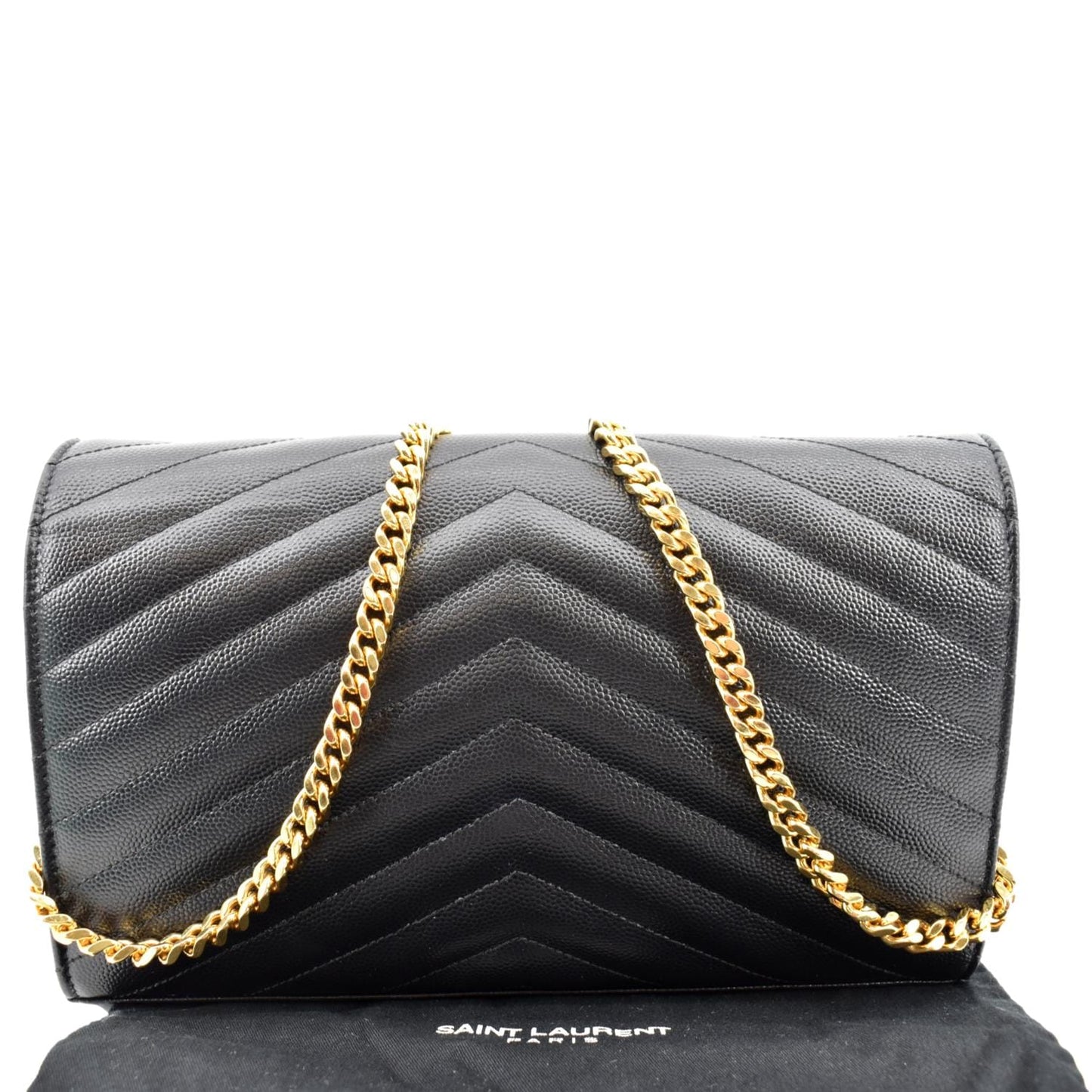 YSL Saint Laurent Yves Chevron Grain De Poudre Envelope Bag Black Chain Shoulder Bag