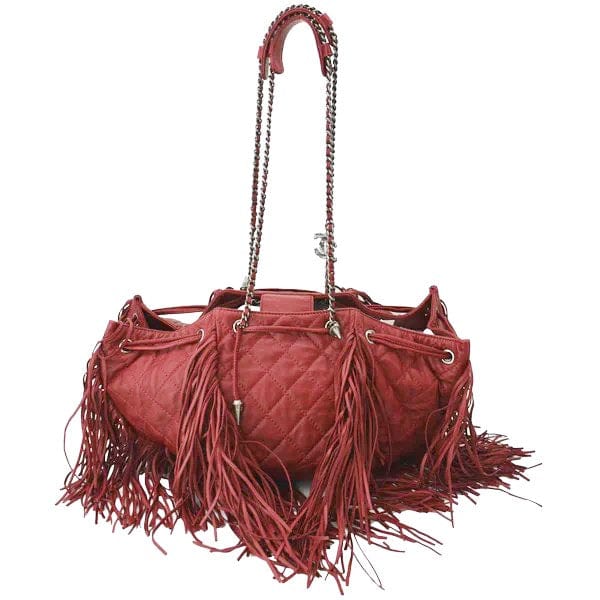 Chanel Paris Dallas Drawstring Fringe Leather Red Jewelry