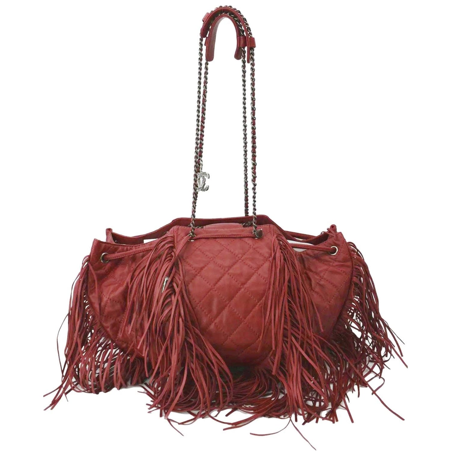 Chanel Paris Dallas Drawstring Fringe Leather Red Jewelry