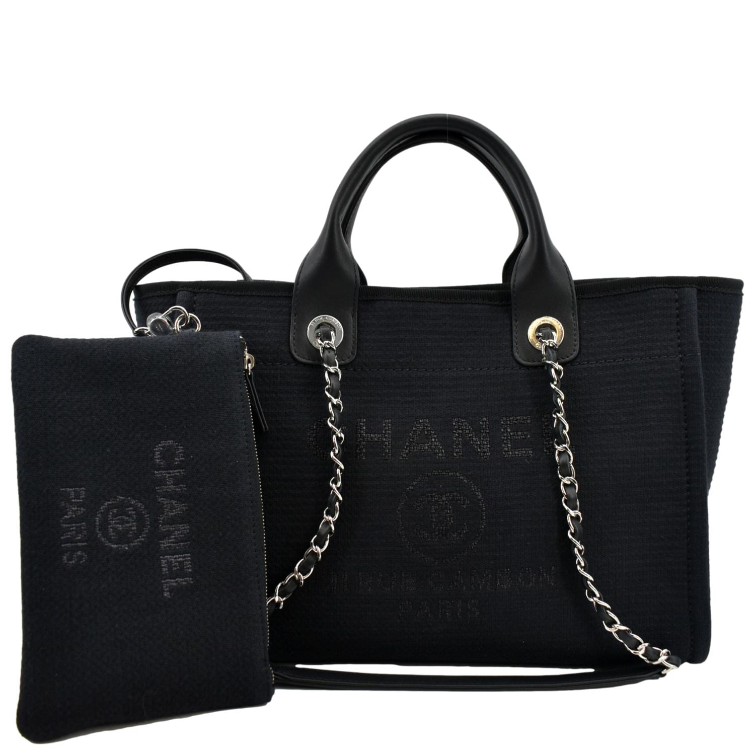 Chanel Deauville Dark Canvas Leather Blue Travel Bag