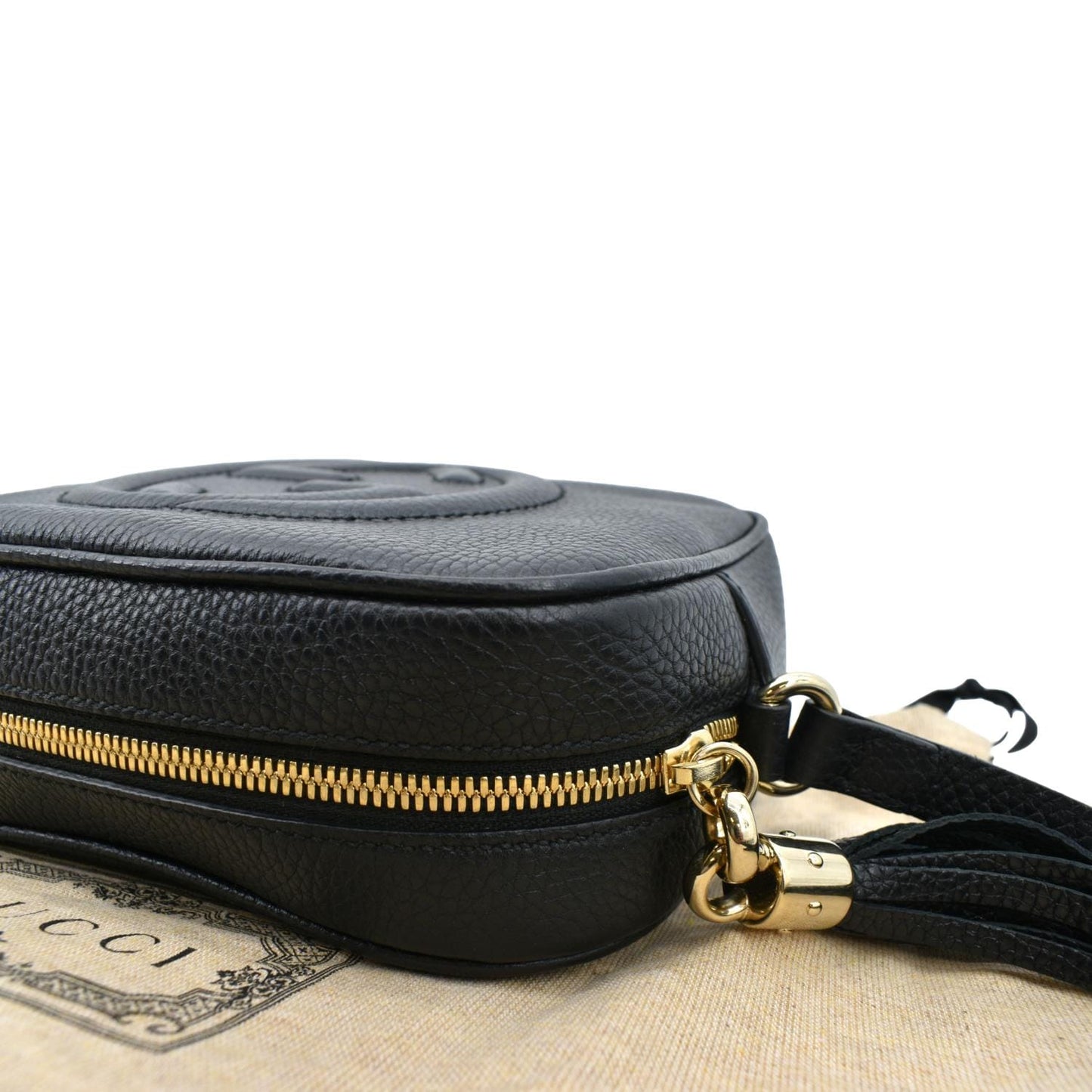 Gucci Soho Disco Pebbled Crossbody Bag Leather Black Black 308364