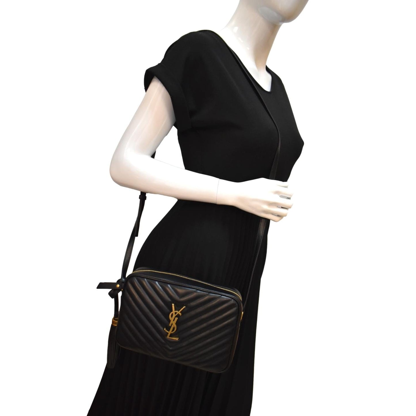 YSL Saint Laurent Saint Lou Camera Chevron Crossbody Bag Leather Black