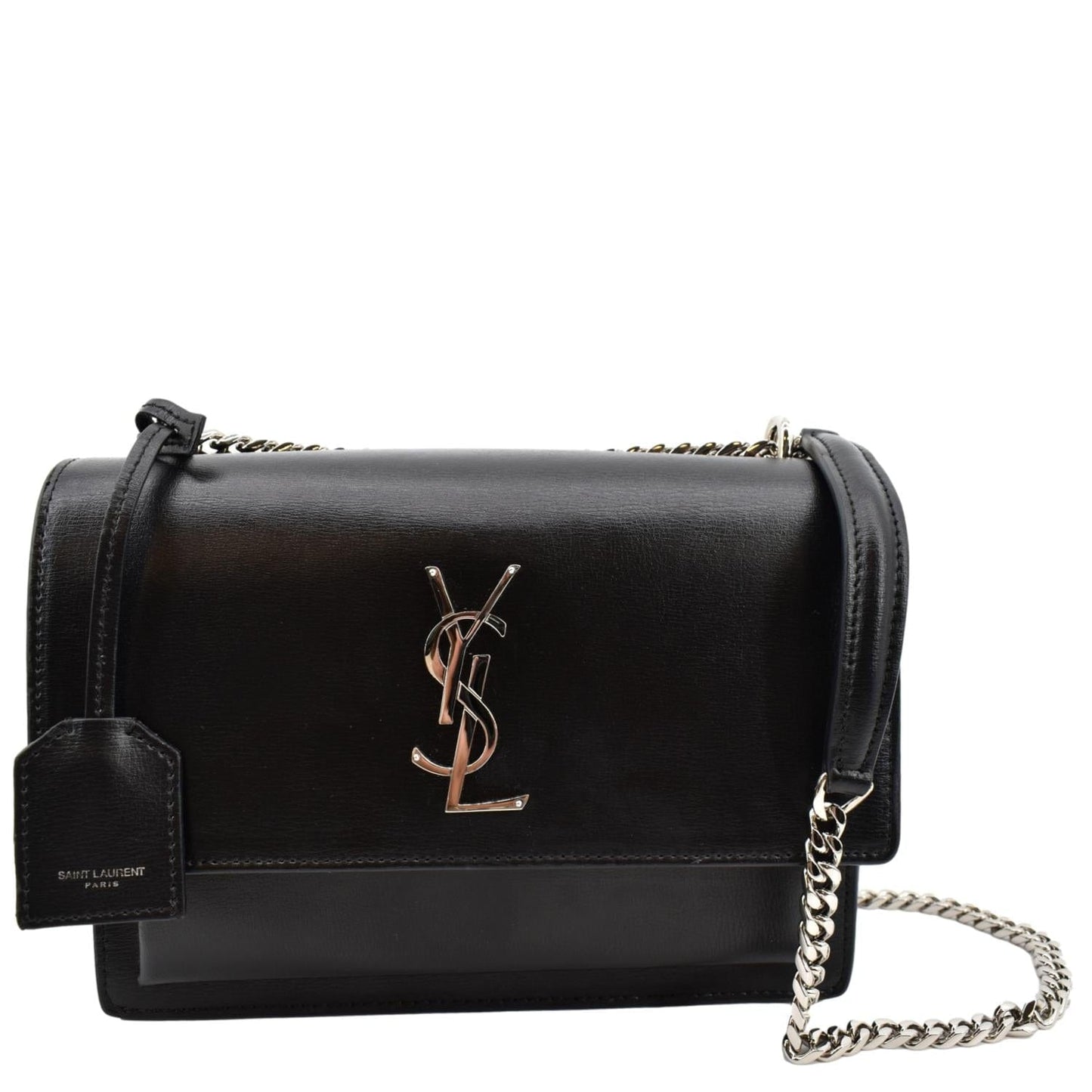 YSL Saint Laurent Yves Sunset Calfskin Shoulder Bag Leather Black Chain