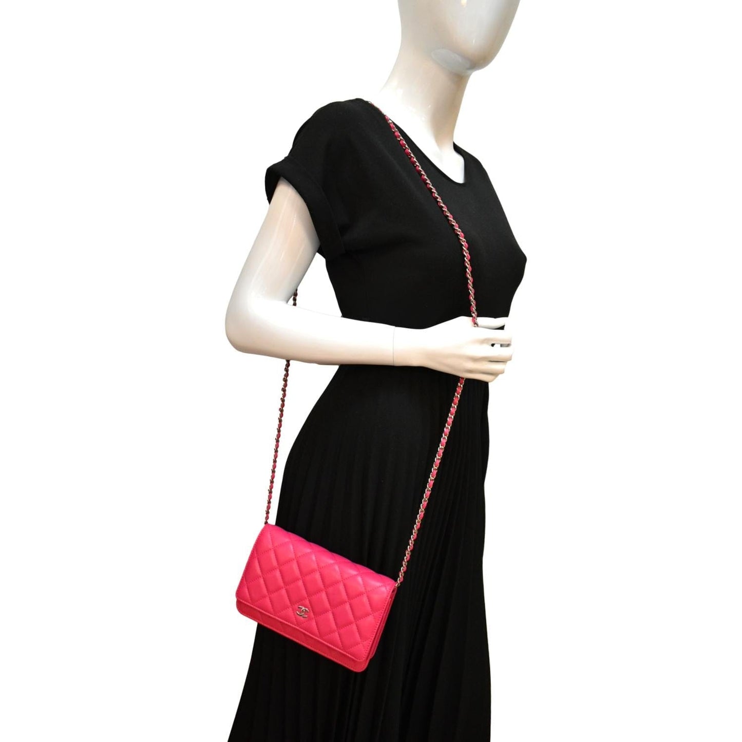 Chanel WOC Quilted Fuchsia Leather Pink Wallet Case