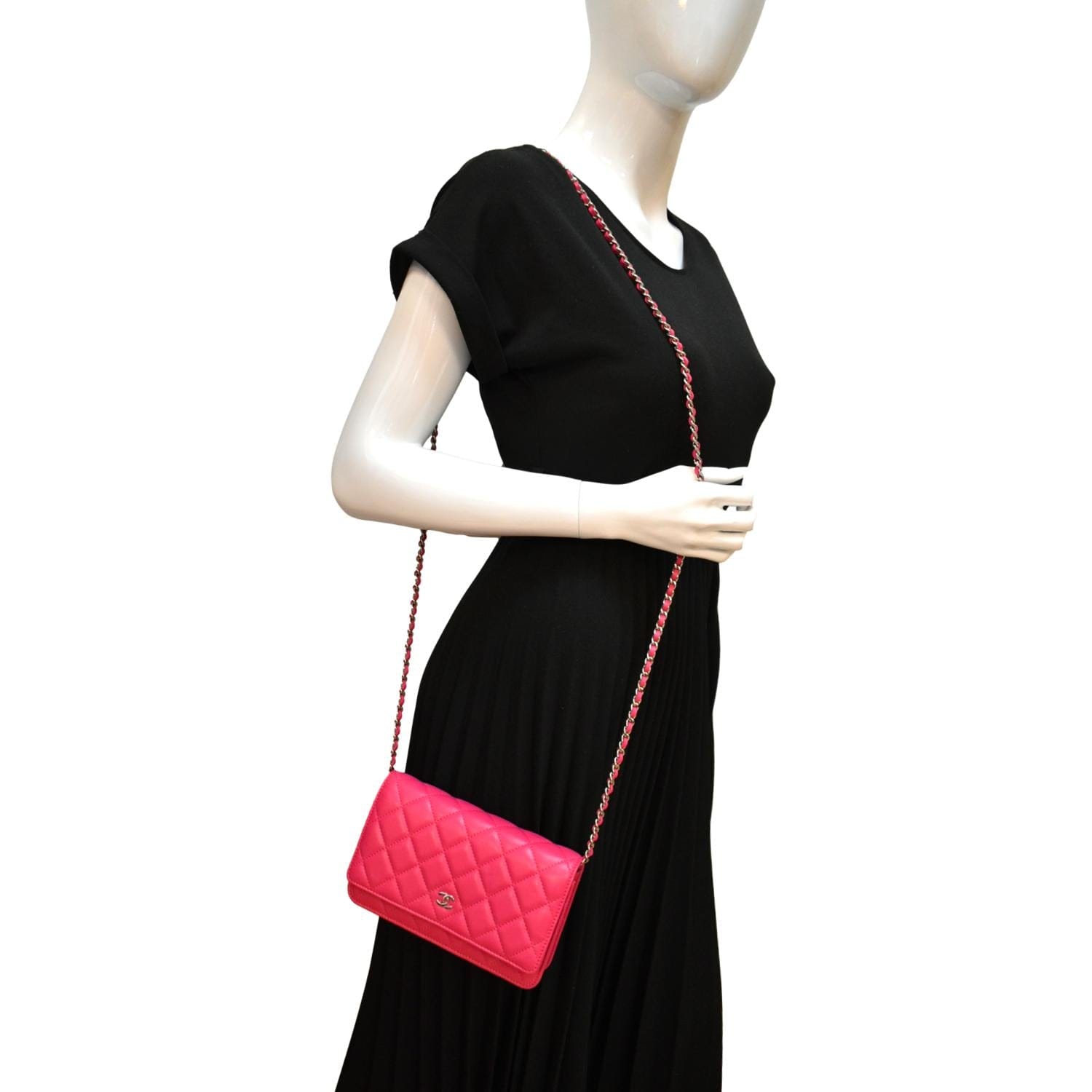 Chanel WOC Quilted Fuchsia Leather Pink Wallet Case