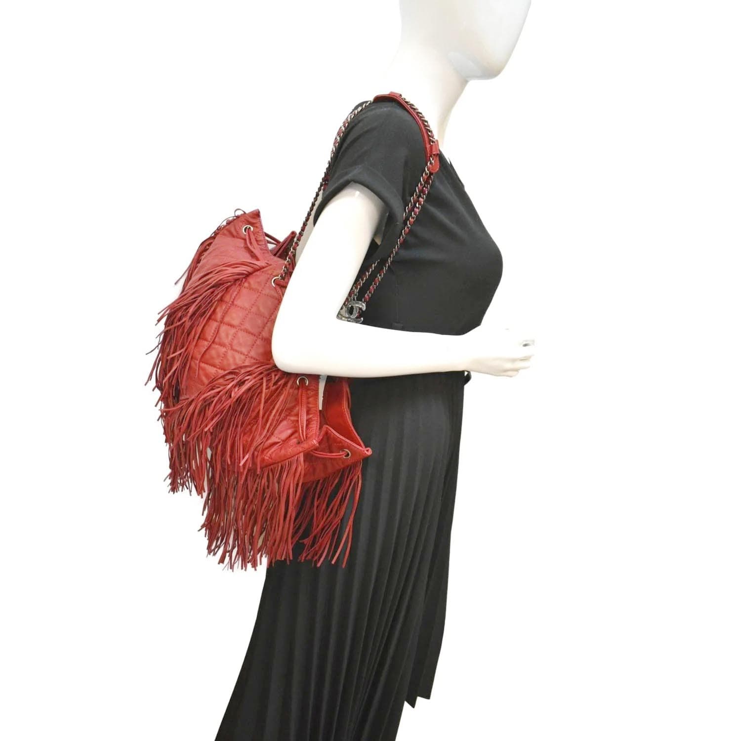 Chanel Paris Dallas Drawstring Fringe Leather Red Jewelry