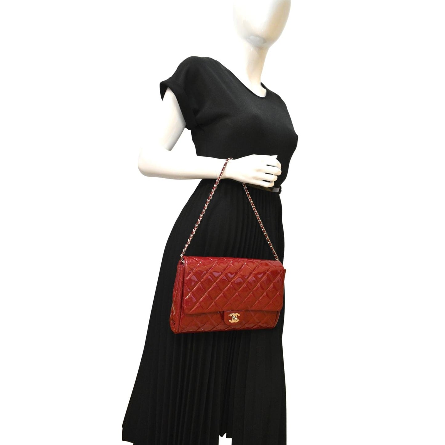 Chanel Classic Flap Quilted Patent Leather Red Travel Bag