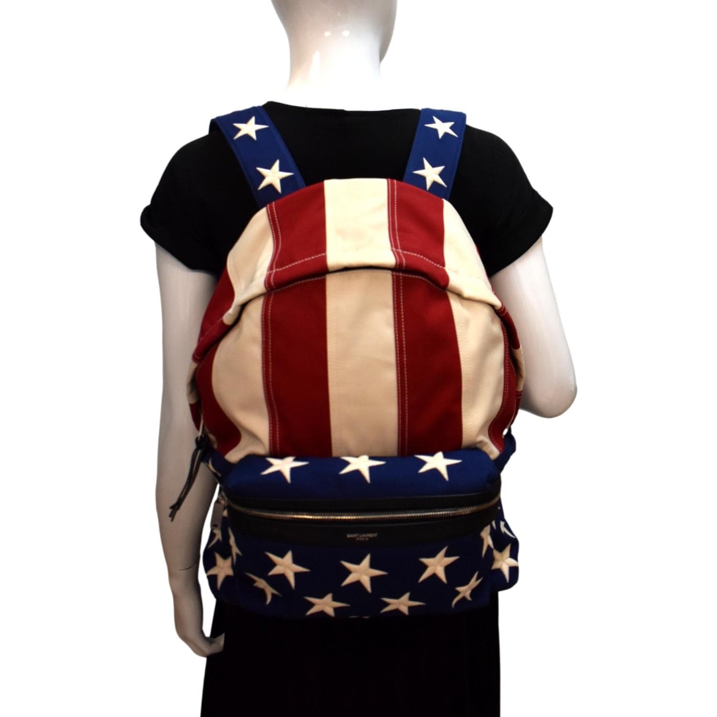 YSL Saint Laurent Saint American Flag Backpack Bag Canvas Red