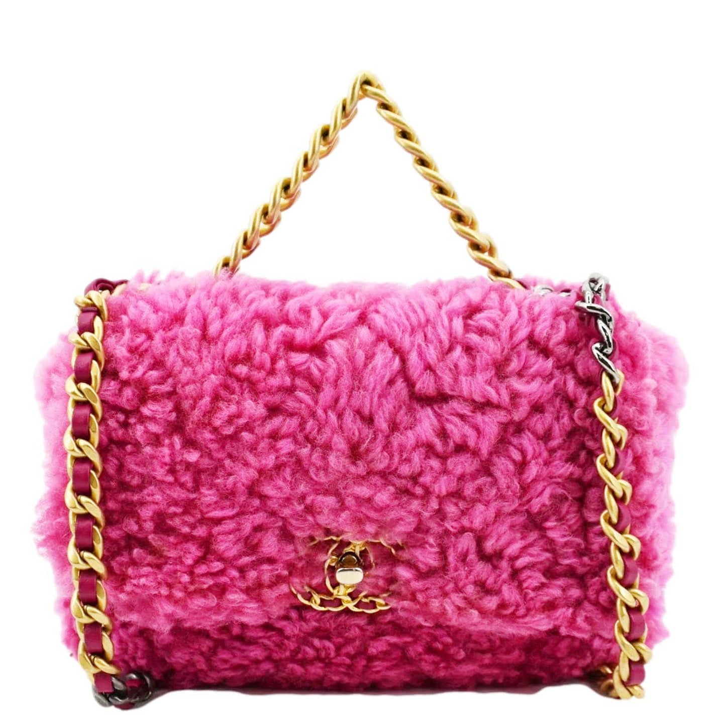 Chanel 19 Flap Shearling Sheepskin Pink Travel Bag