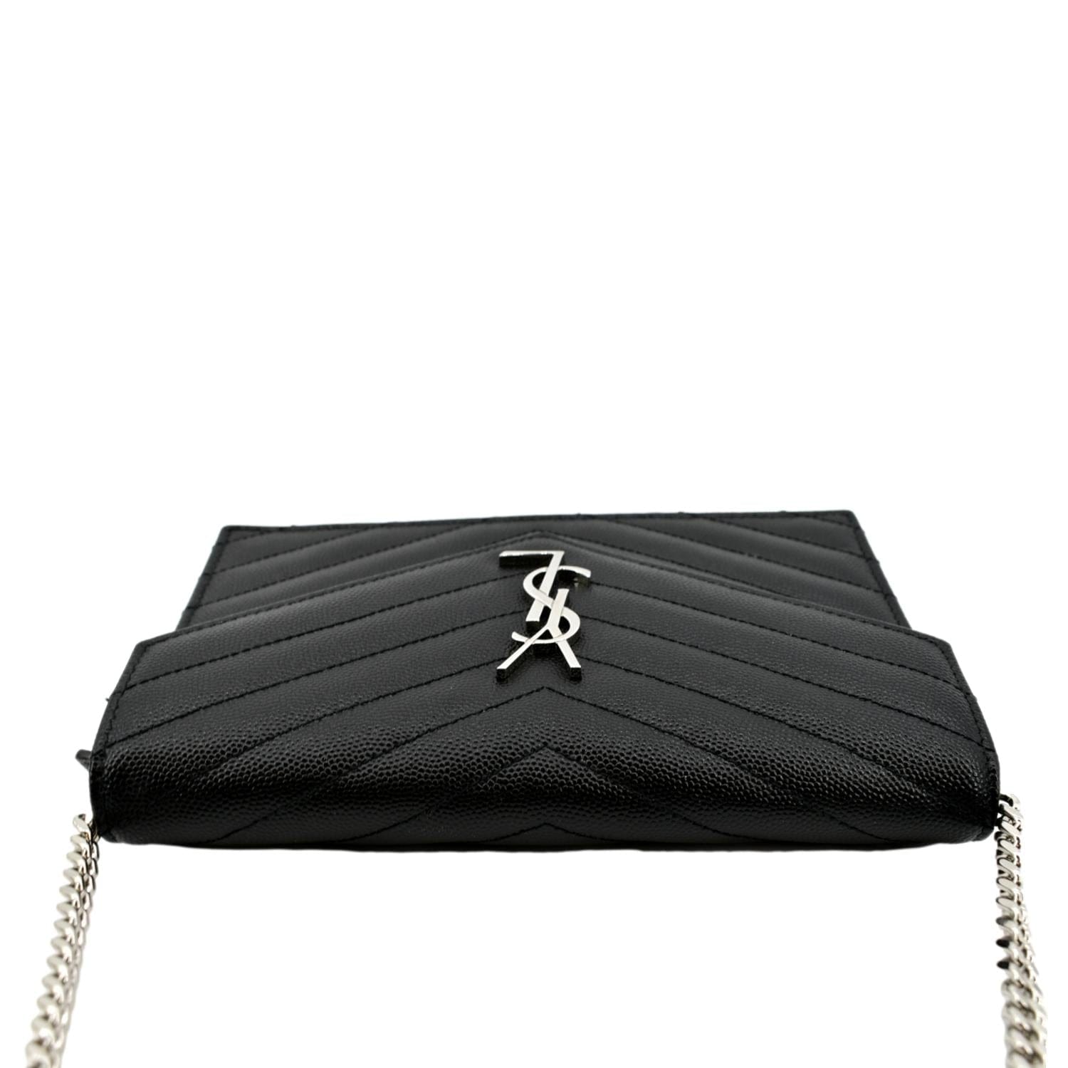 YSL Saint Laurent Yves Cassandre Grain De Poudre Crossbody Bag Black Chain