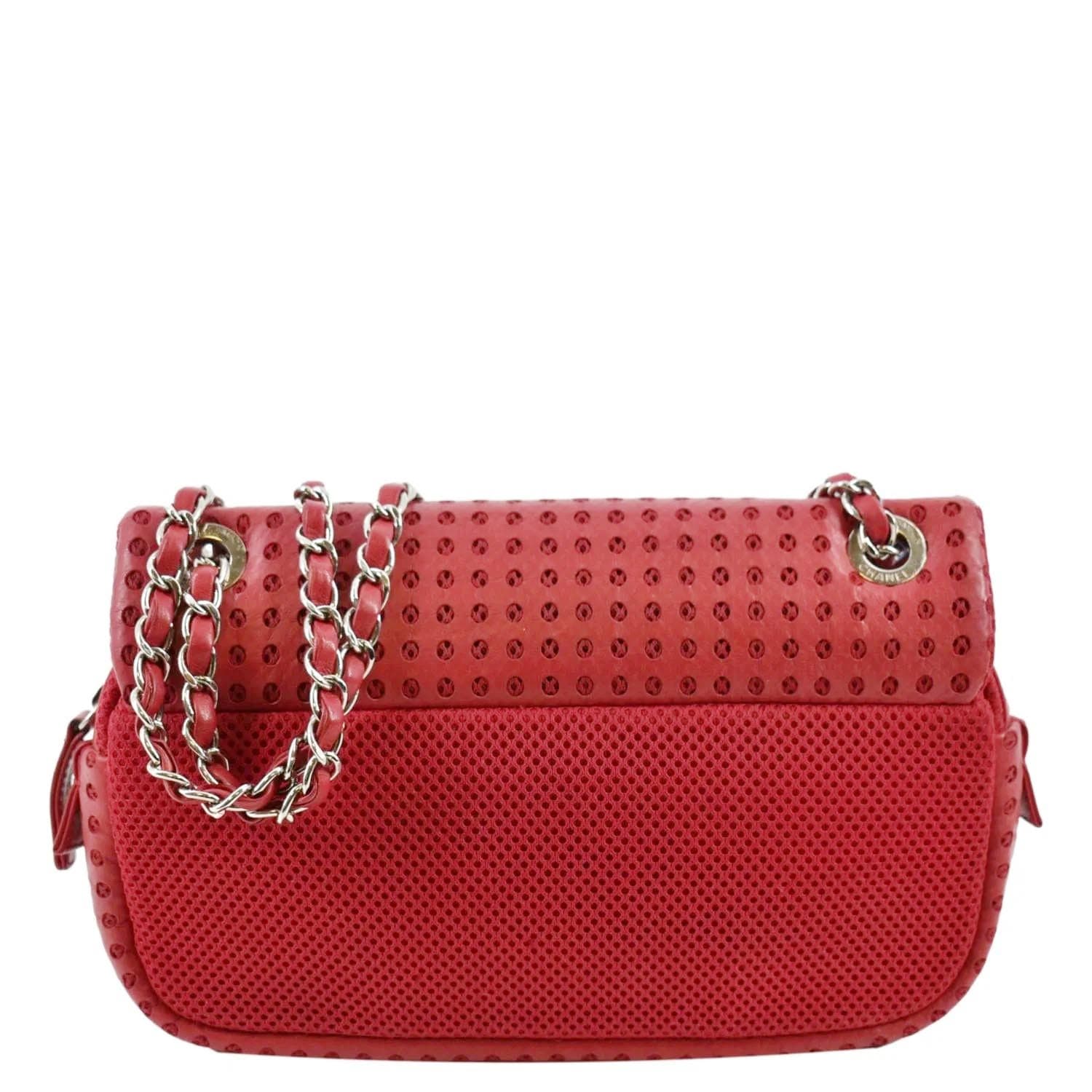Chanel Flap Perforated Leather Shoulder Bag Red