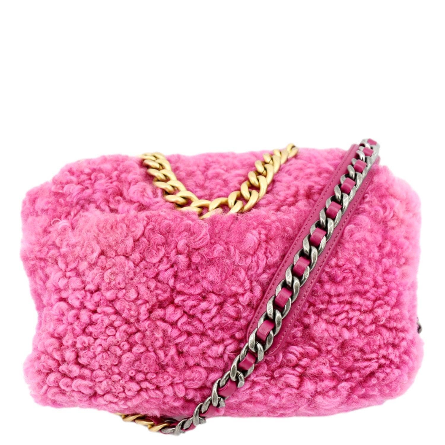 Chanel 19 Flap Shearling Sheepskin Pink Travel Bag
