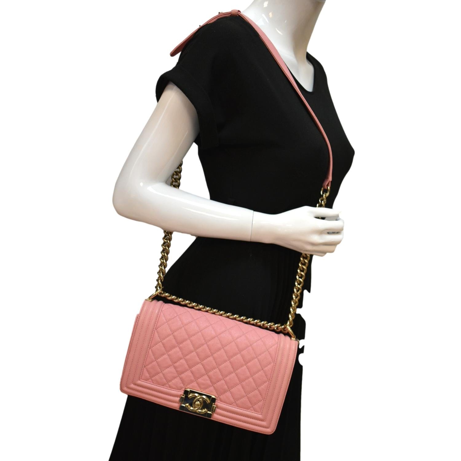 Chanel Boy Flap Caviar Leather Pink Travel Bag