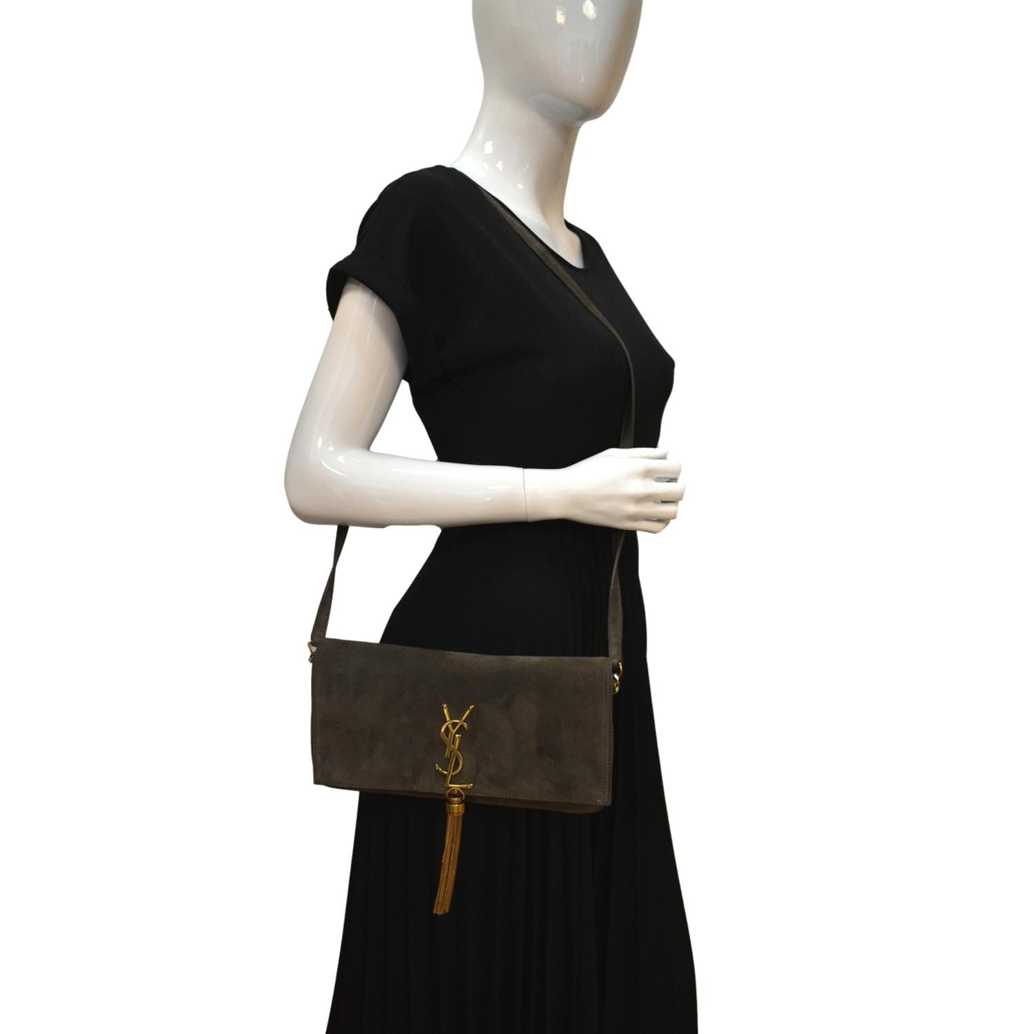 YSL Saint Laurent Saint Kate Shoulder Bag Dark Suede Brown