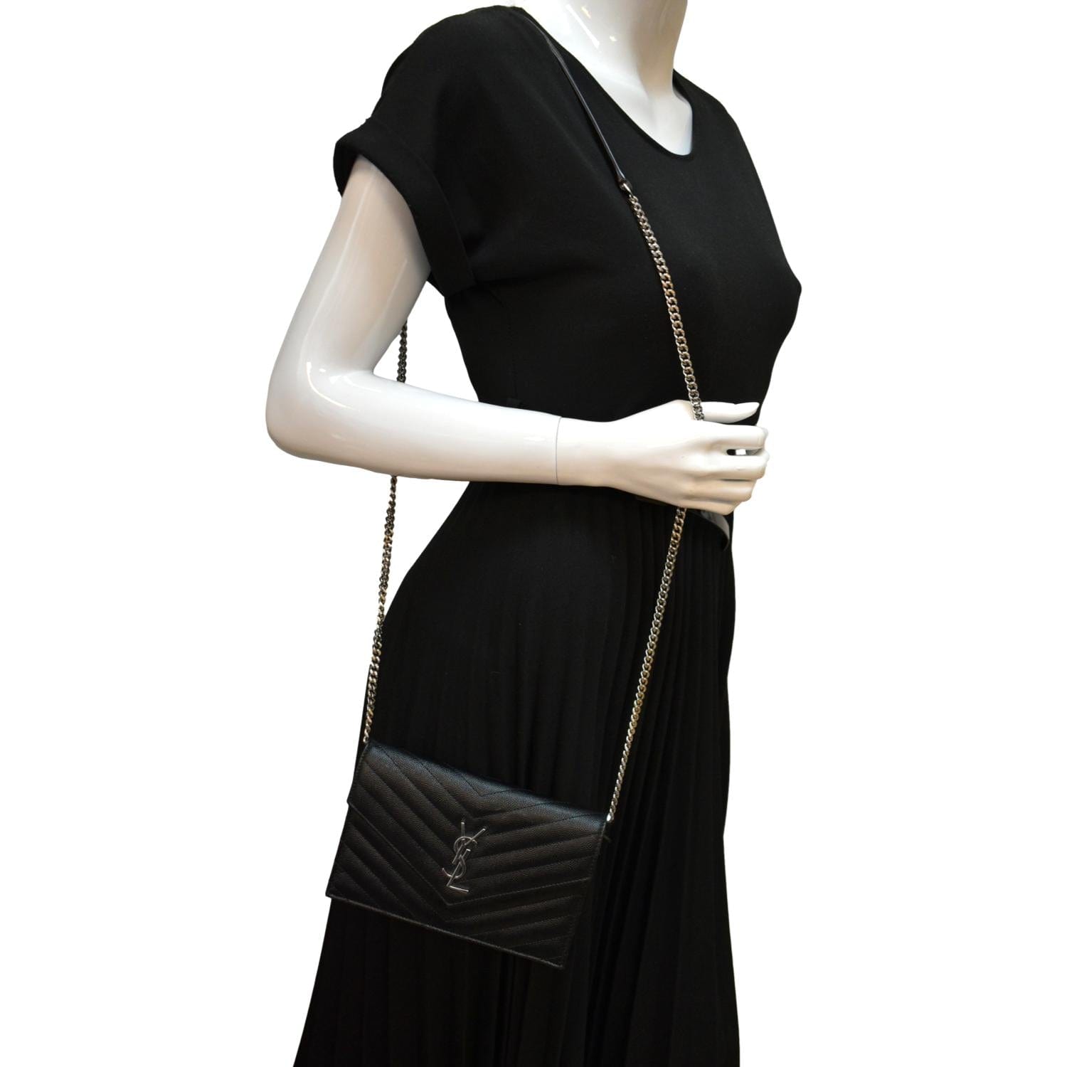 YSL Saint Laurent Saint Cassandre Grain De Poudre Crossbody Bag Black Chain