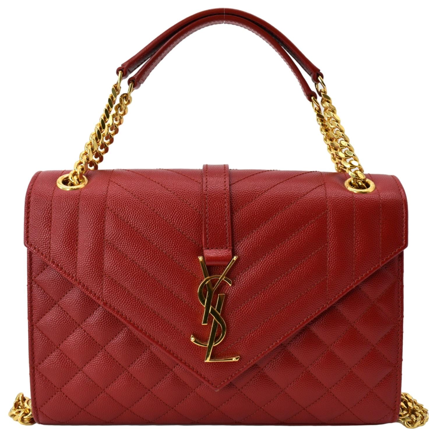 YSL Saint Laurent Yves Envelope Shoulder Bag Leather Red Medium