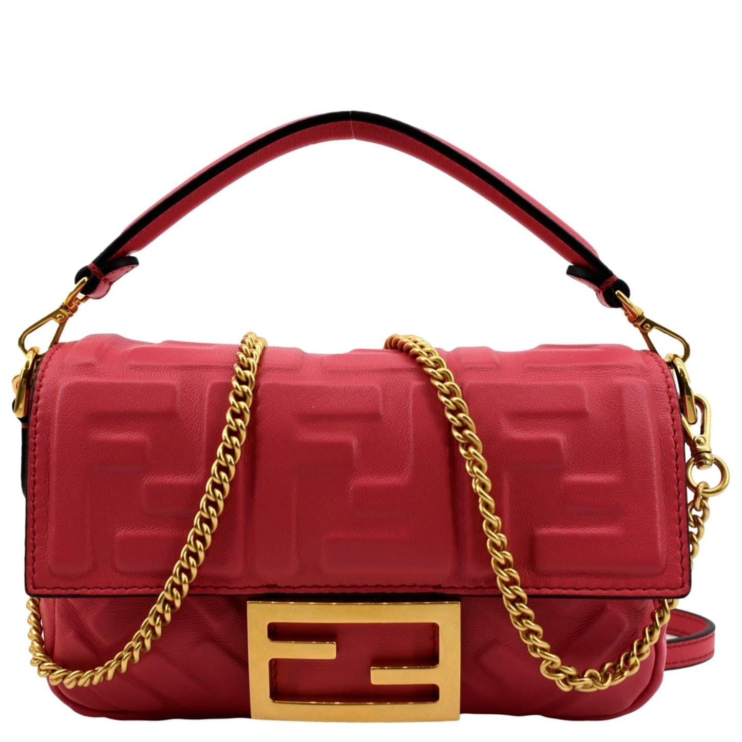 Fendi Baguette Nappa Crossbody Bag Leather Red Shoulder Bag