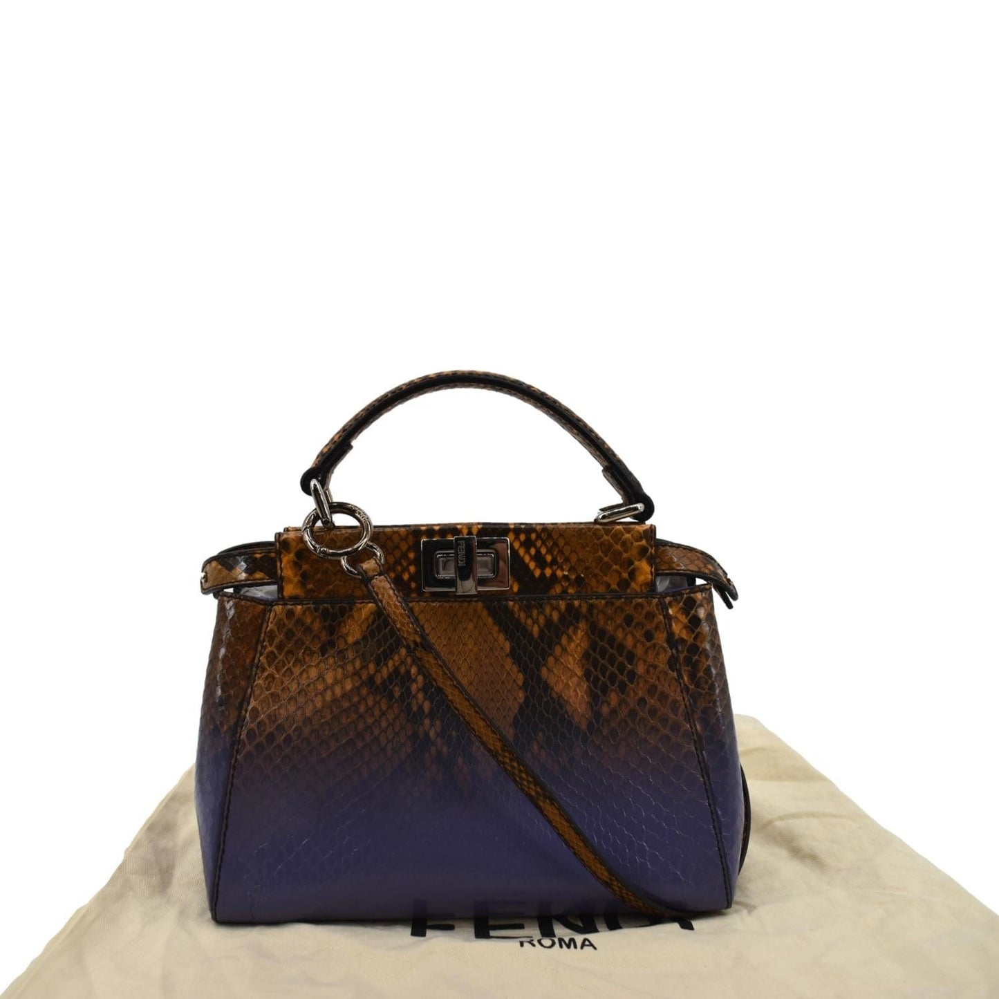 Fendi Peekaboo Shoulder Bag Leather Python Brown