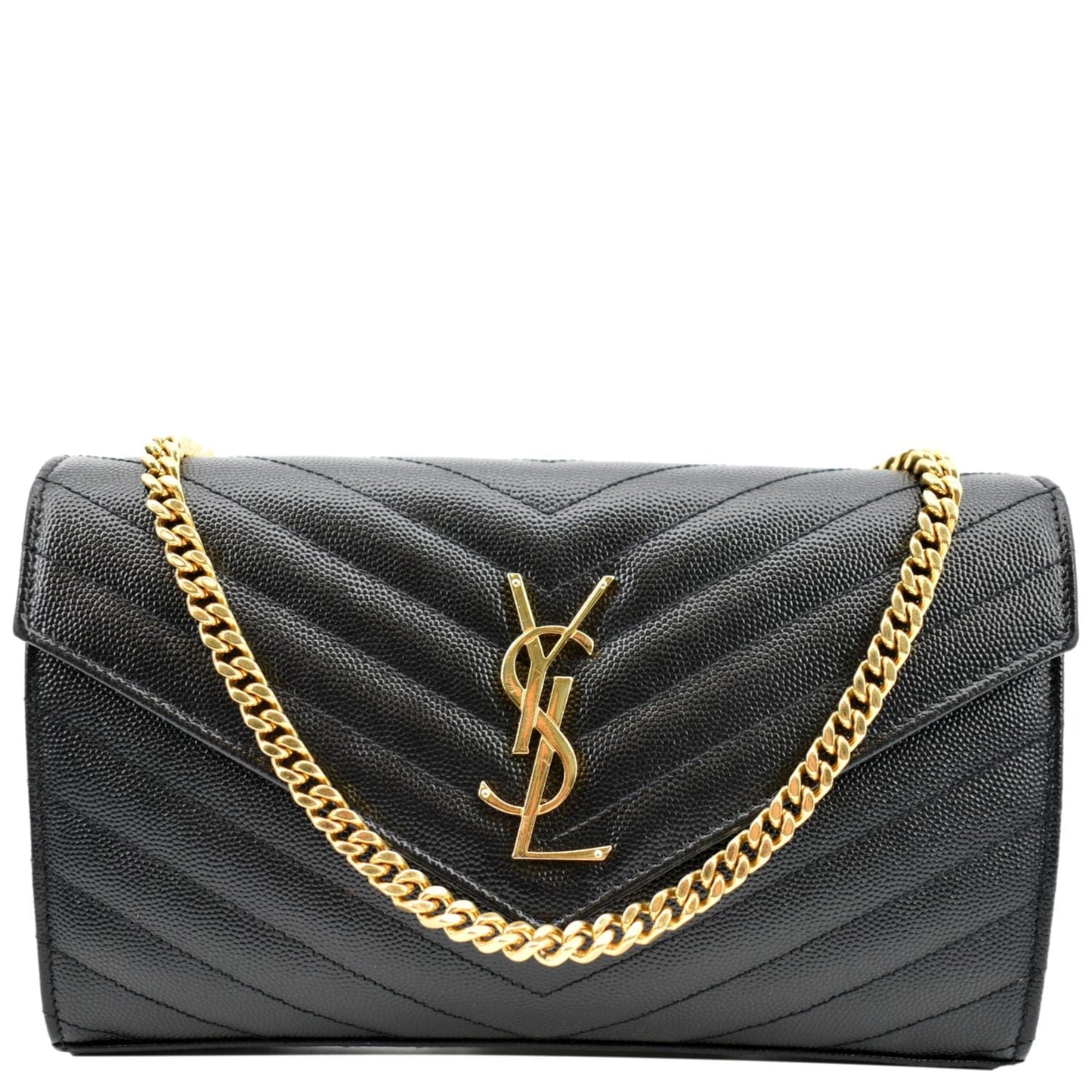YSL Saint Laurent Yves Chevron Grain De Poudre Envelope Bag Sold Black Chain Crossbody Bag