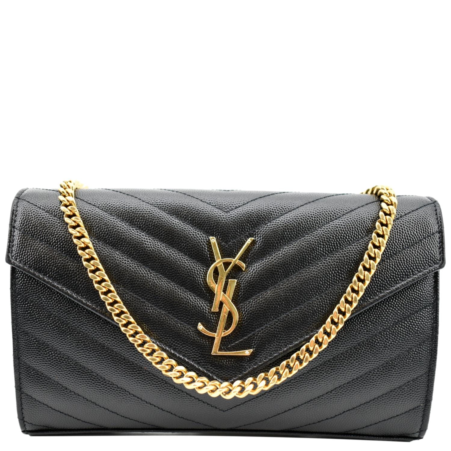 YSL Saint Laurent Saint Chevron Grain De Poudre Envelope Bag Black Chain Travel Bag