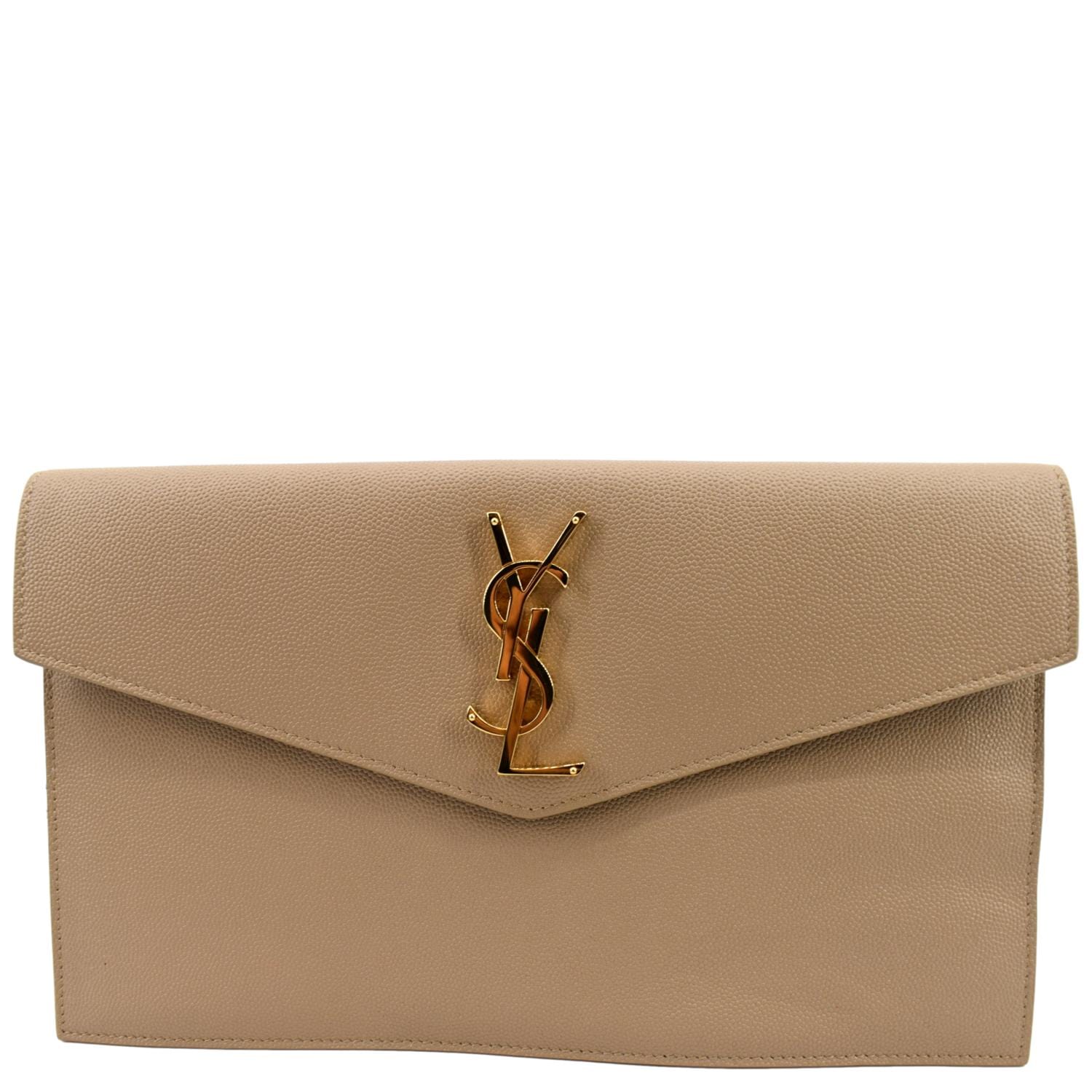 YSL Saint Laurent Saint Uptown Envelope Grain De Poudre Clutch Leather Beige Clutch Bag