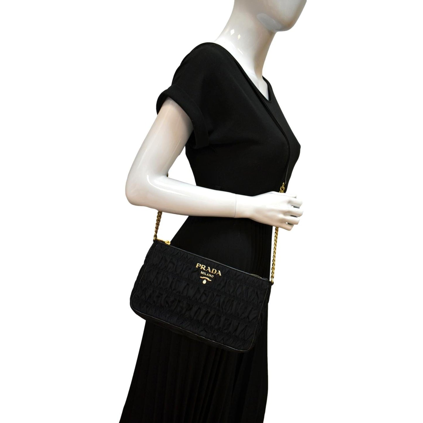 Prada Tessuto Gaufre Shoulder Bag Nylon Black