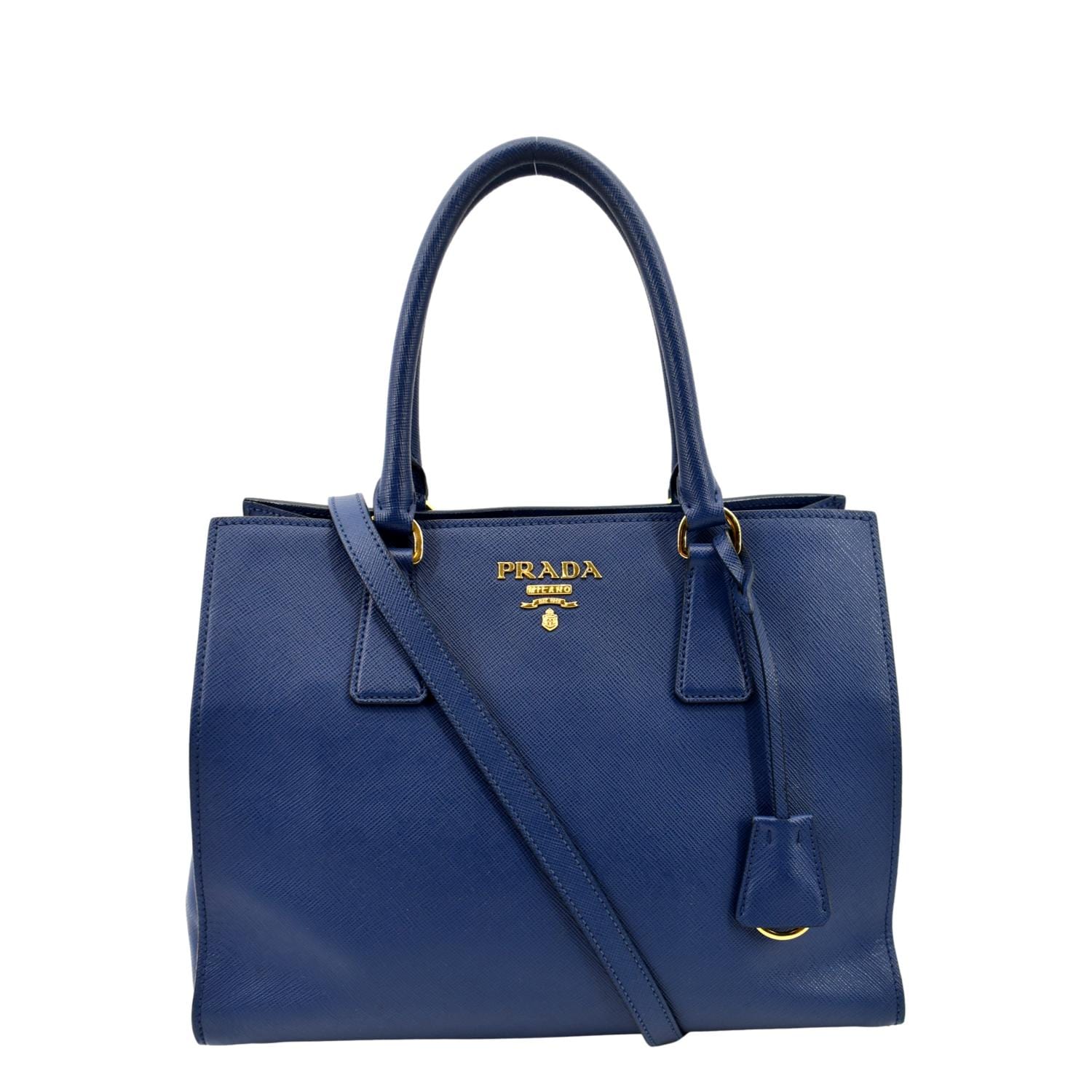 Prada Tote Shoulder Bag Leather Saffiano Blue
