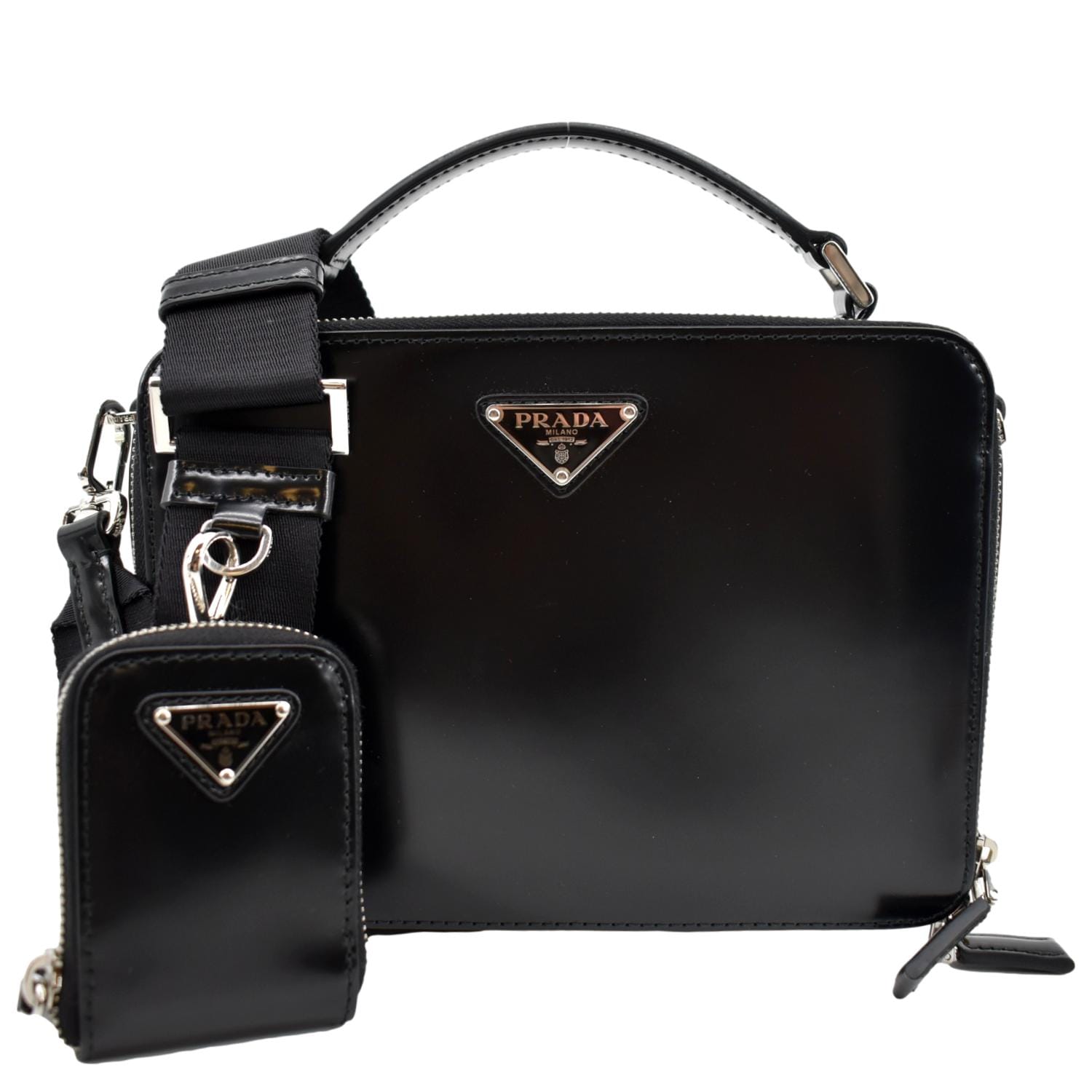 Prada Brique Crossbody Bag 2Vh069 Leather Patent Black