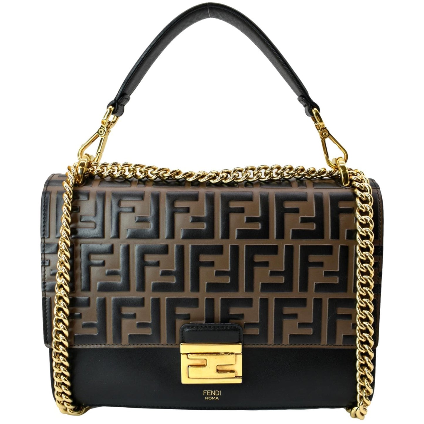 Fendi Kan Ff Crossbody Bag Leather Brown Logo