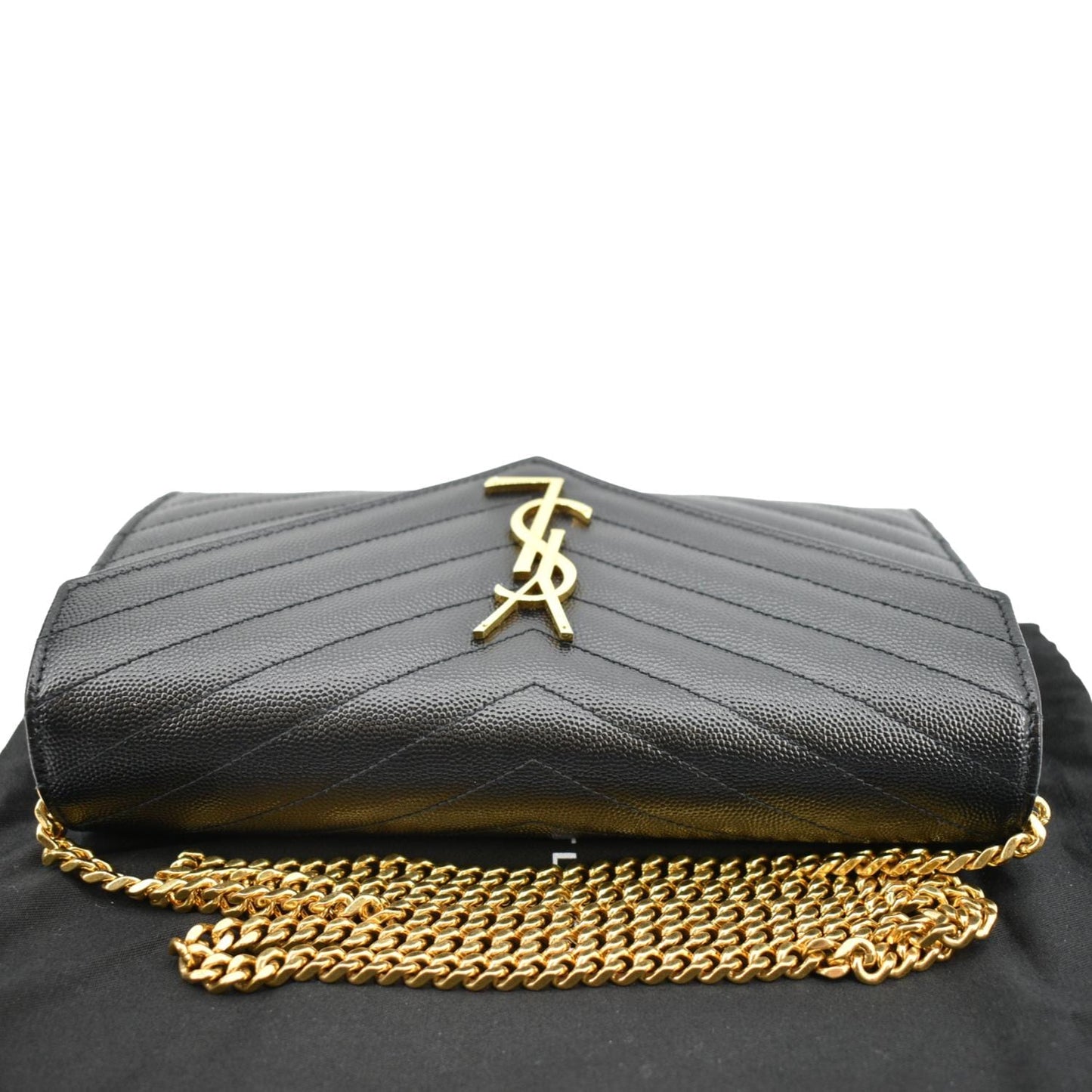 YSL Saint Laurent Yves Chevron Grain De Poudre Envelope Bag Sold Black Chain Crossbody Bag