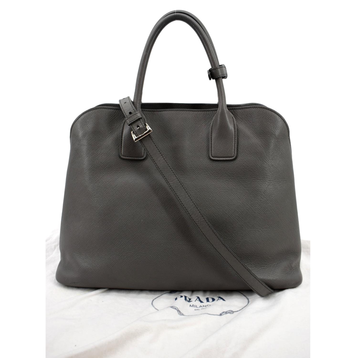 Prada Cuir Open Promenade Leathertop Handle Tote Bag Grey Saffiano Gray Shoulder Bag