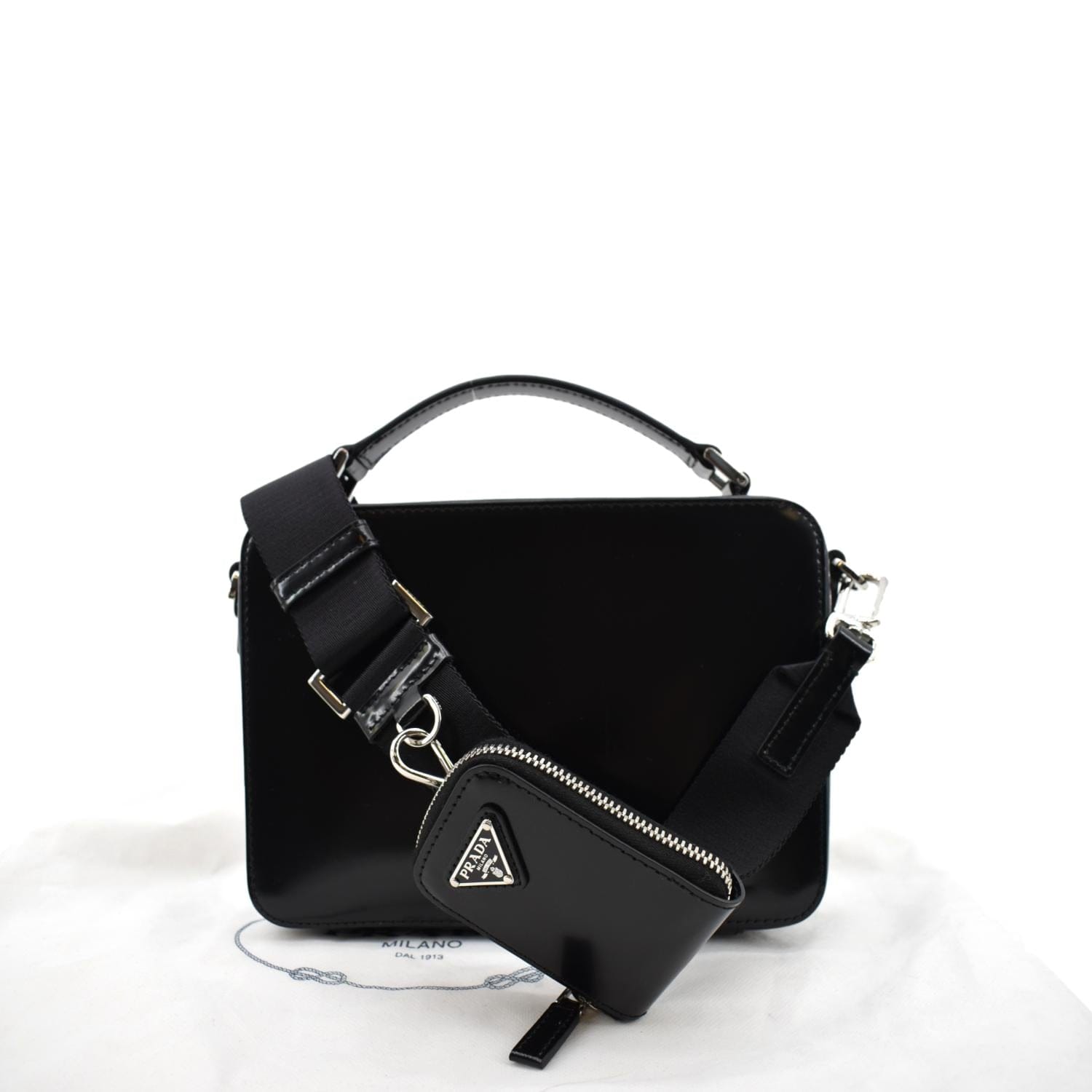 Brique Patent Crossbody Bag Leather Black
