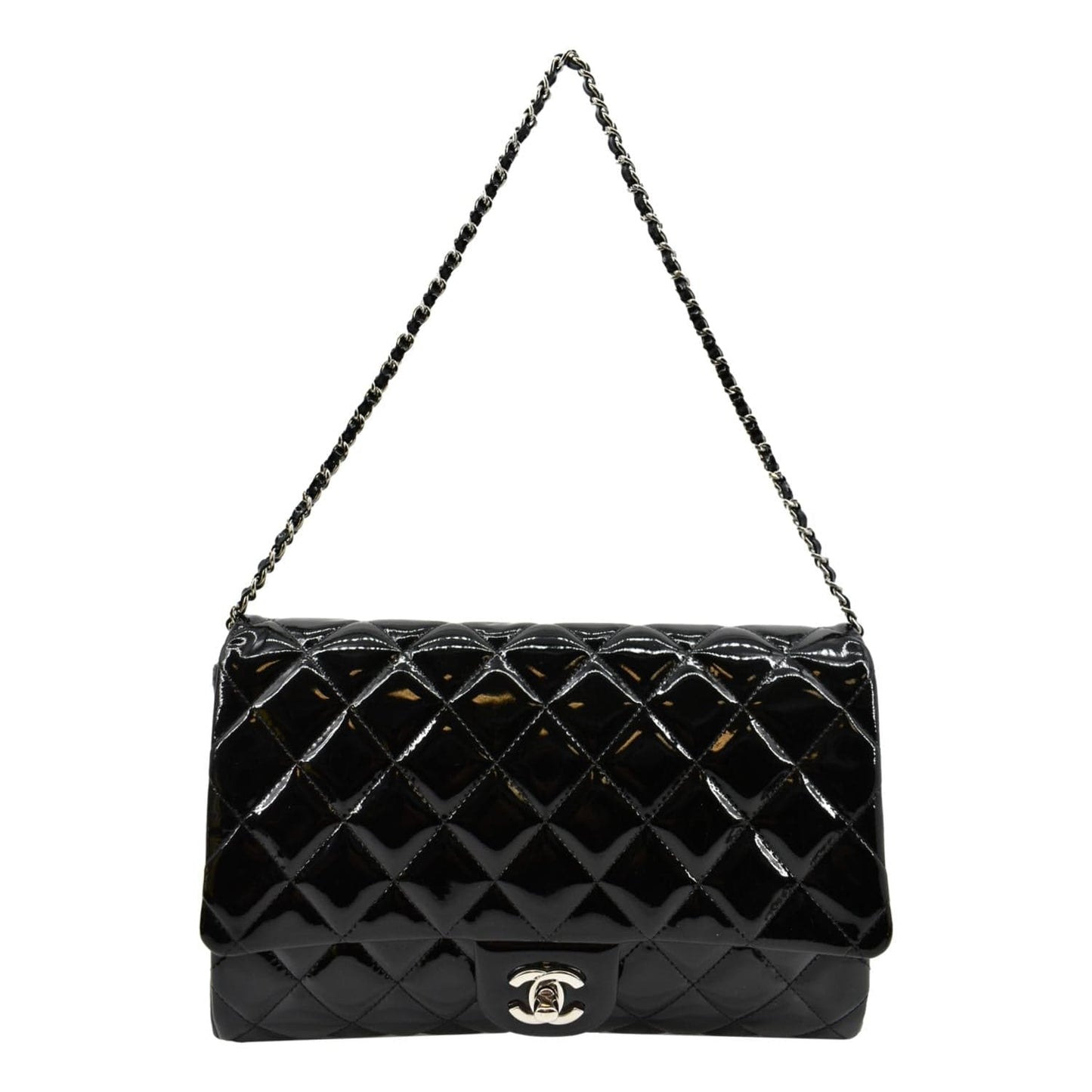 Chanel Timeless Classic Flap Patent Leather Black Travel Bag