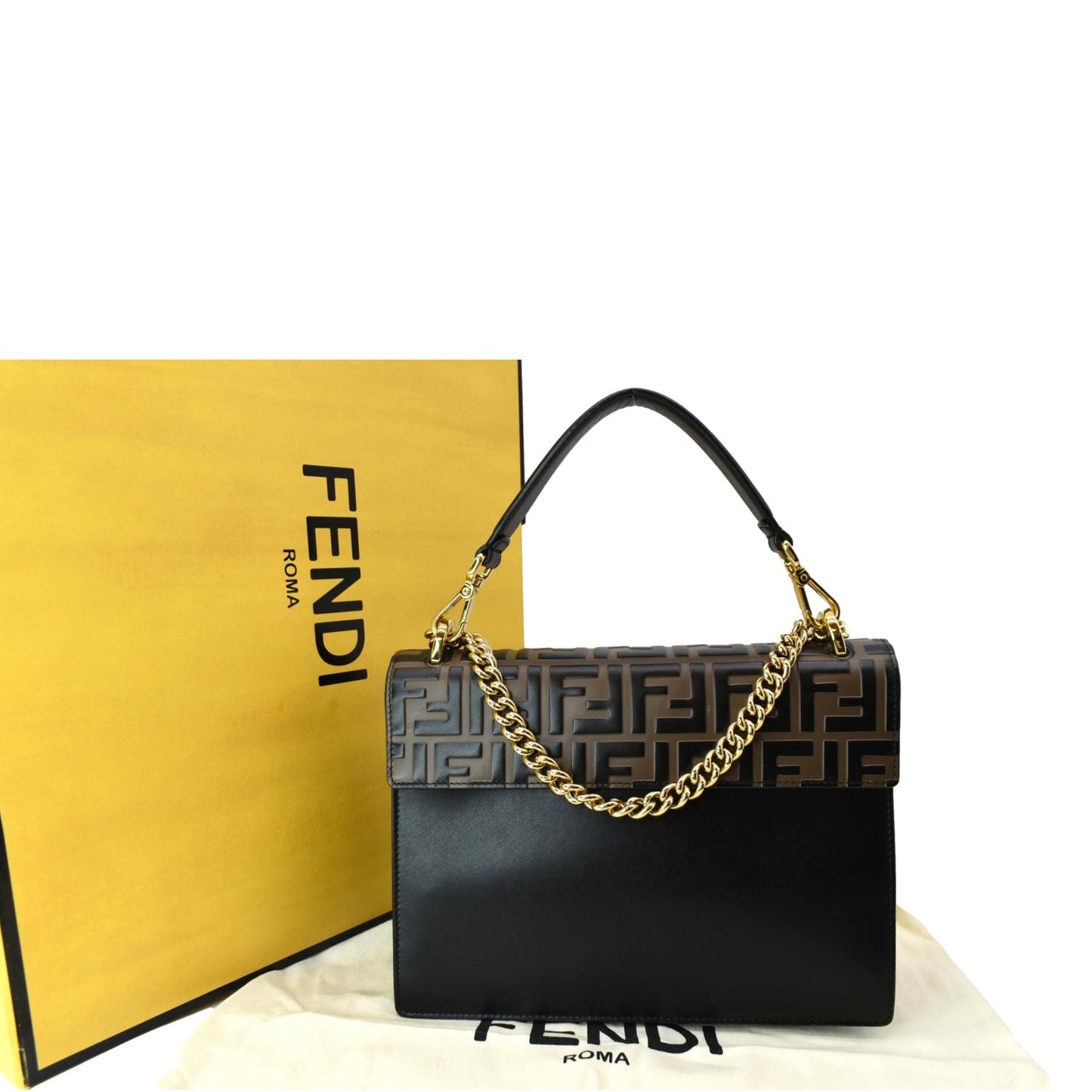Fendi Kan Ff Crossbody Bag Leather Brown Logo