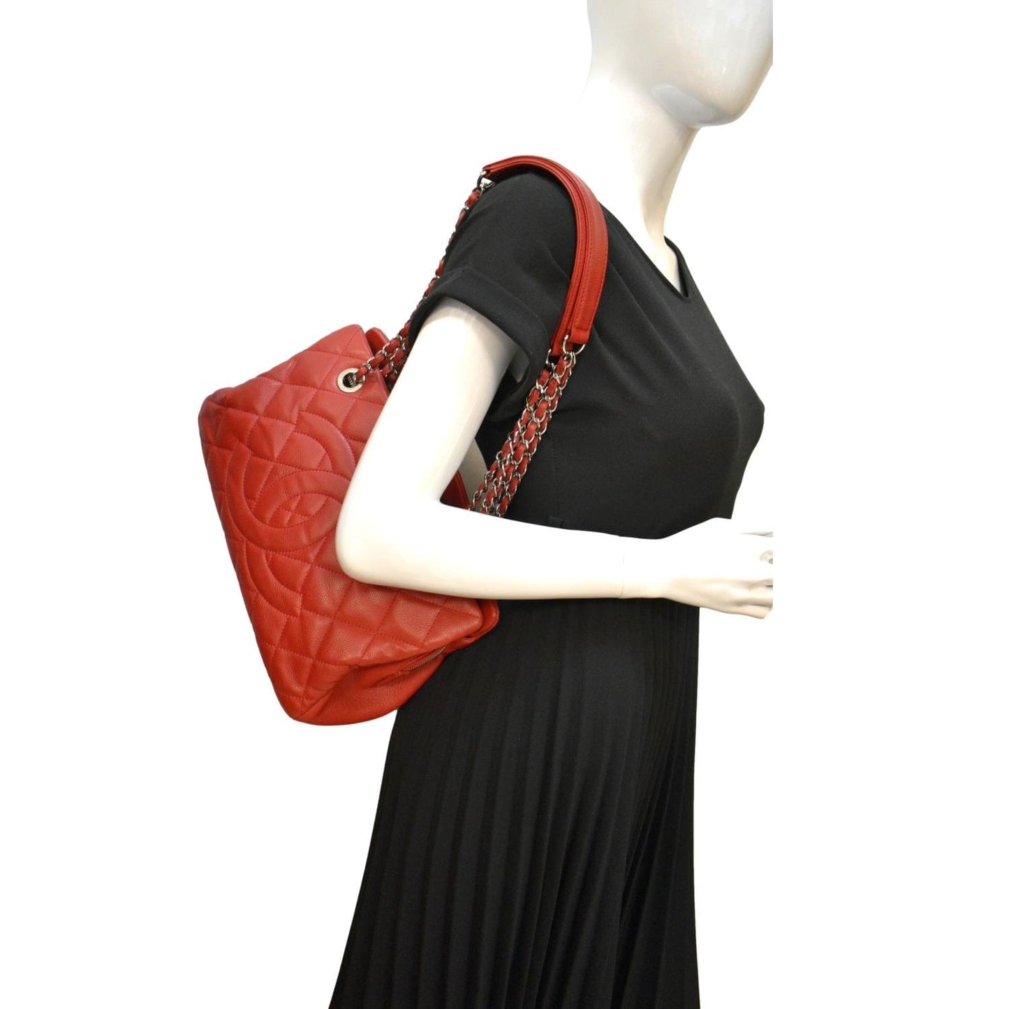 Chanel Timeless CC Soft Quilted Caviar Leather Red Travel Bag