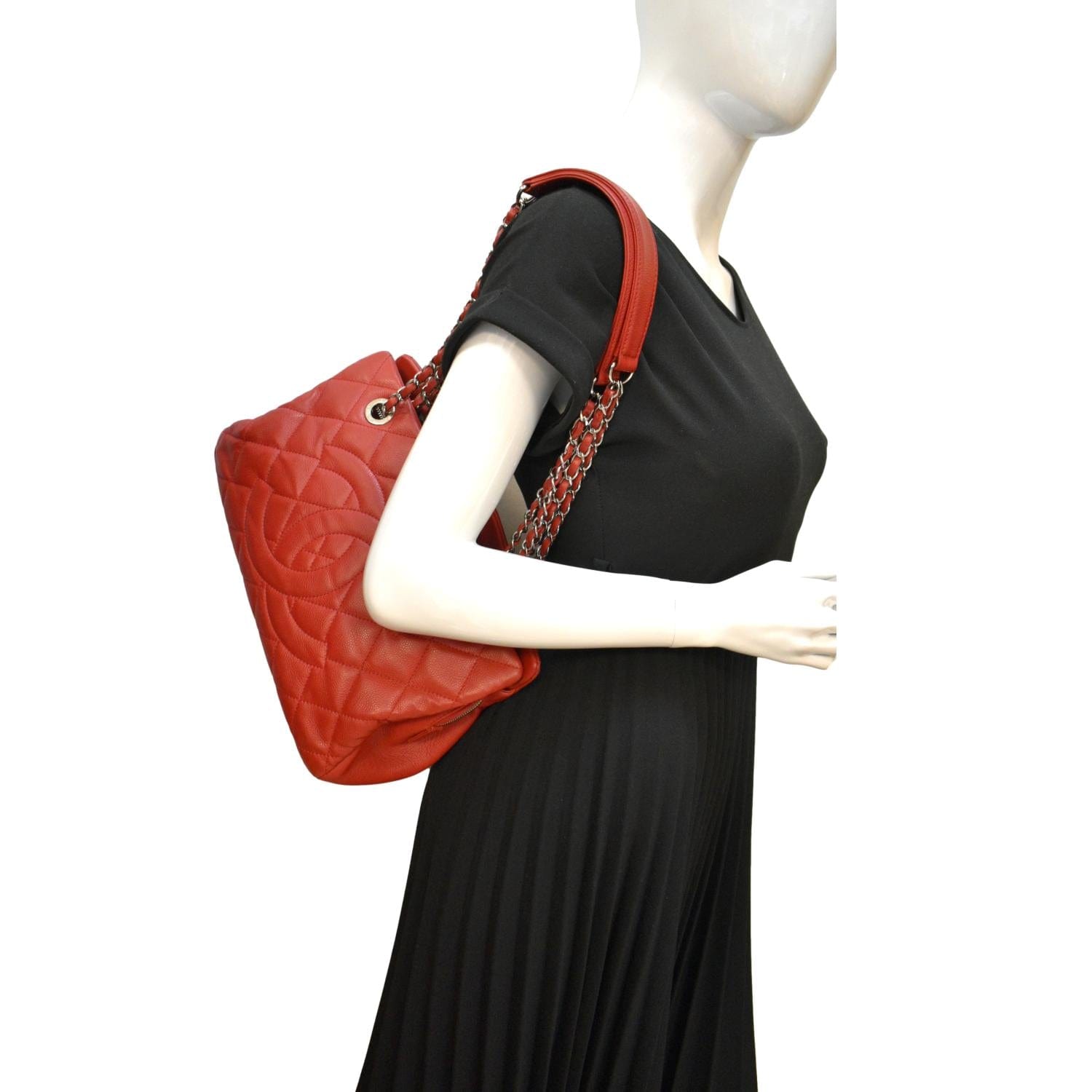 Chanel Timeless CC Soft Quilted Caviar Leather Red Travel Bag