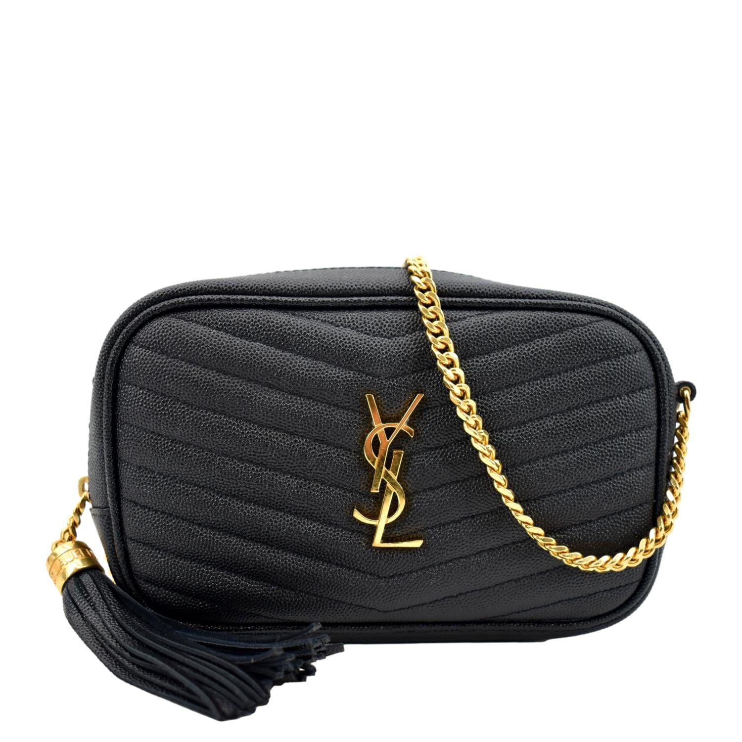 YSL Saint Laurent Yves Lou Chevron Camera Crossbody Bag Leather Black 2