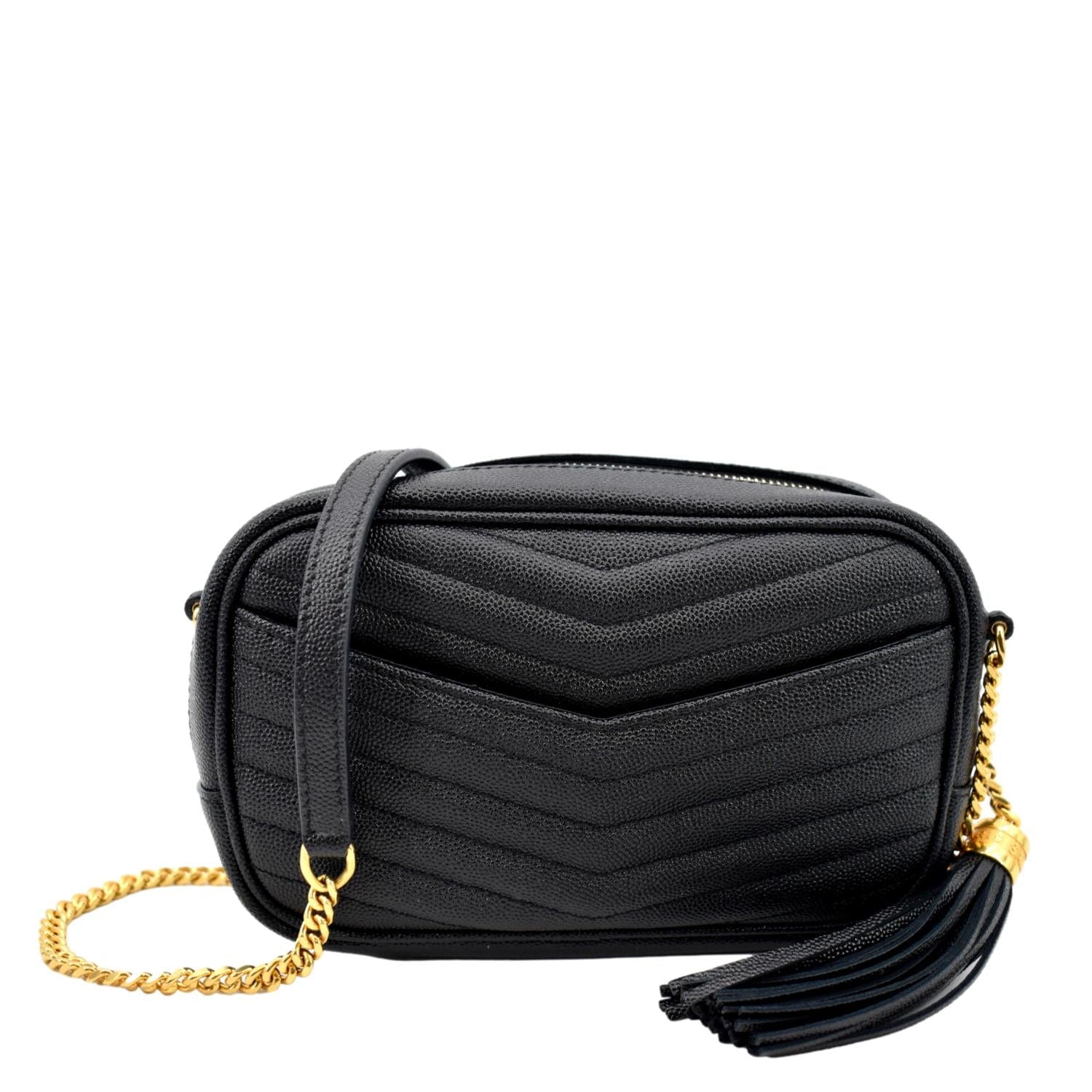 YSL Saint Laurent Yves Lou Chevron Camera Crossbody Bag Leather Black 2