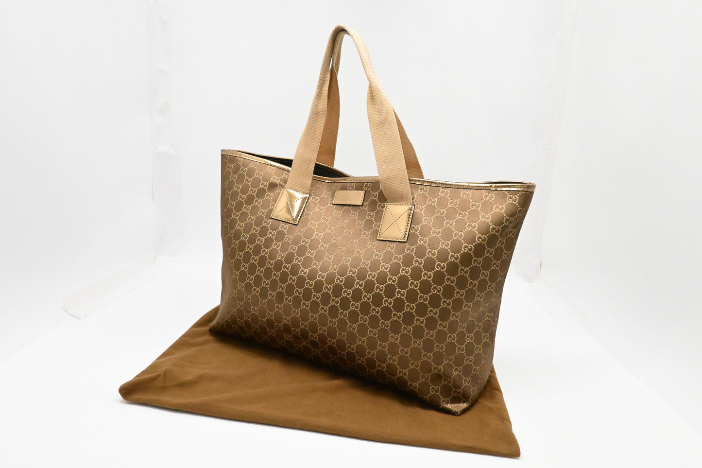 Gucci GG Canvas Brown Gold Large Tote Bag