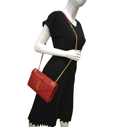 YSL Saint Laurent Yves Envelope Shoulder Bag Leather Red Medium