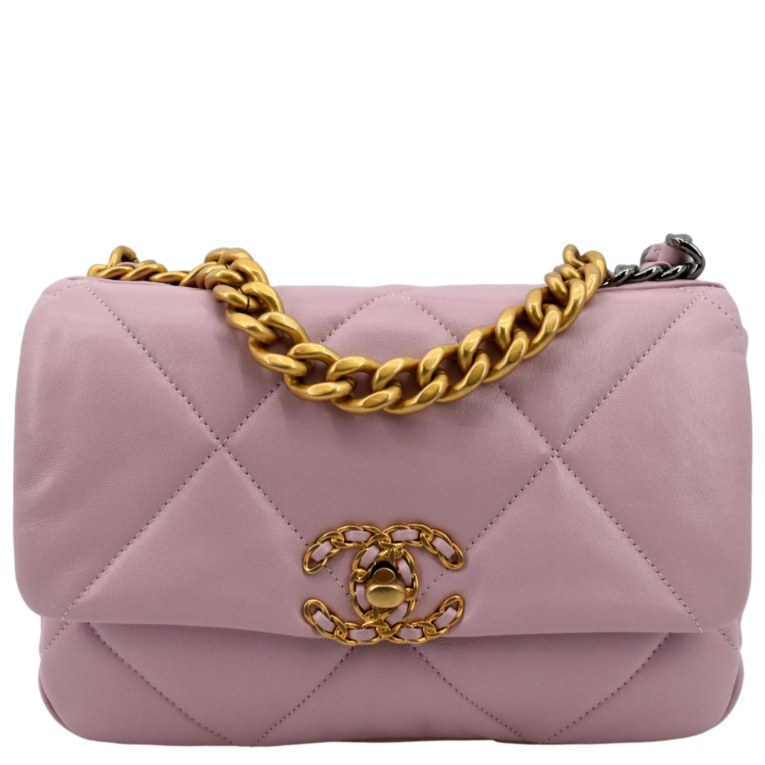 Chanel 19 Flap Quilted Leather Lambskin Pink Travel Bag