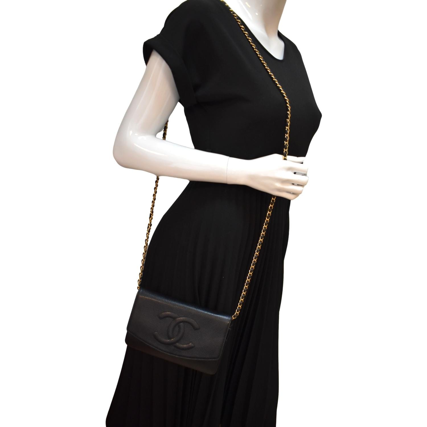 Chanel Timeless WOC Caviar on Leather Black Wallet Case