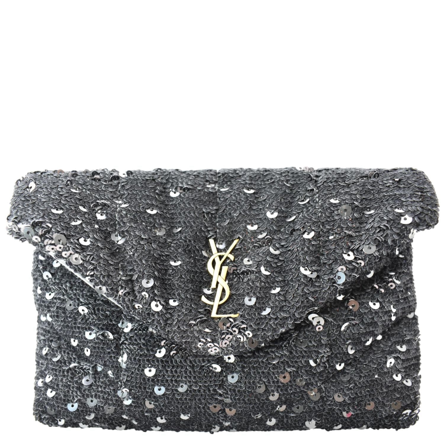 YSL Saint Laurent Saint Puffer Sequin Clutch Wallet Sold Black Small Clutch Bag