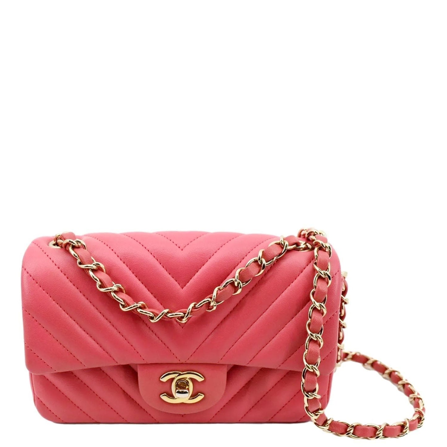 Chanel Timeless Classic Square Flap Chevron Leather Calfskin Pink Travel Bag