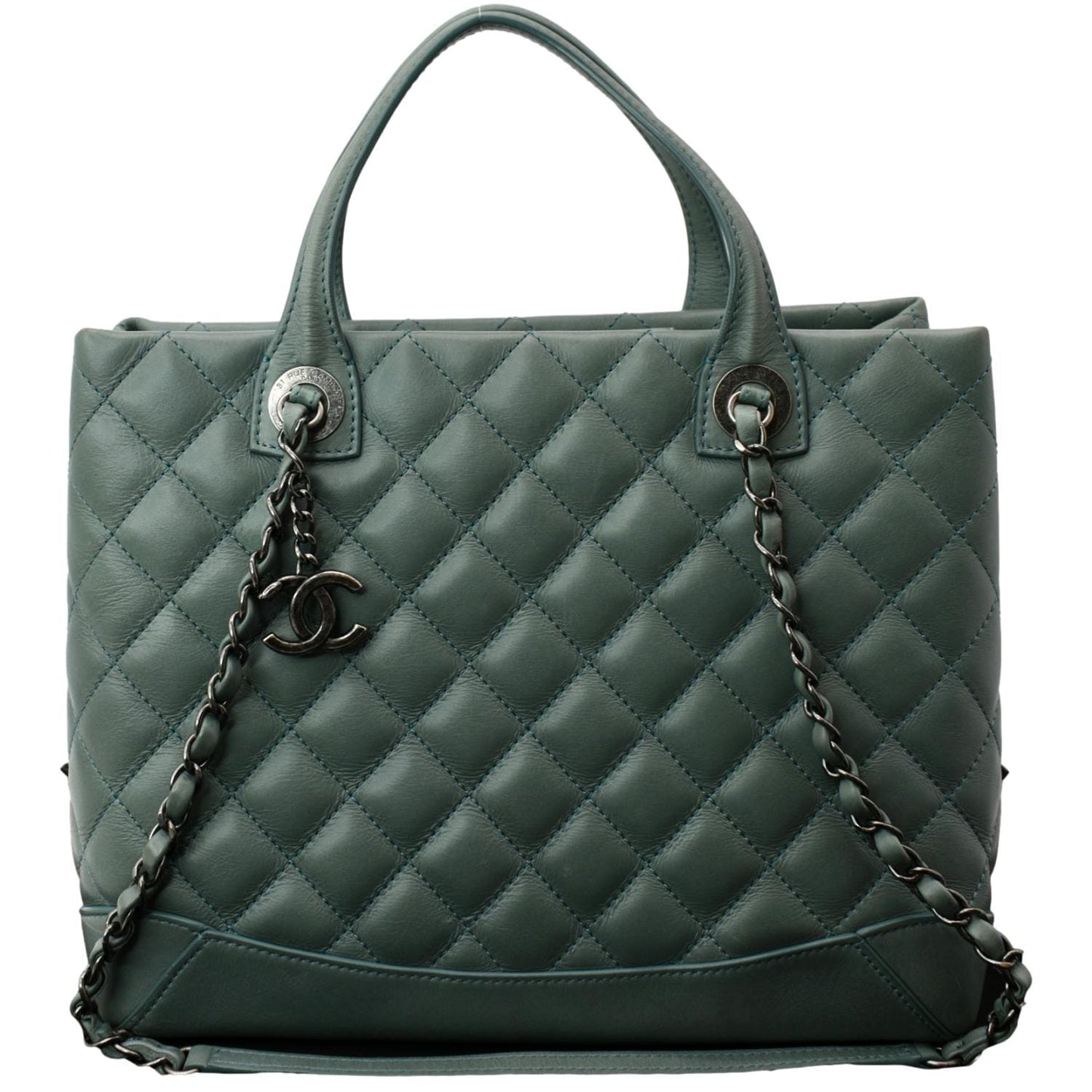 Chanel Quilted Easy Shopping Light Leather Green Travel Bag