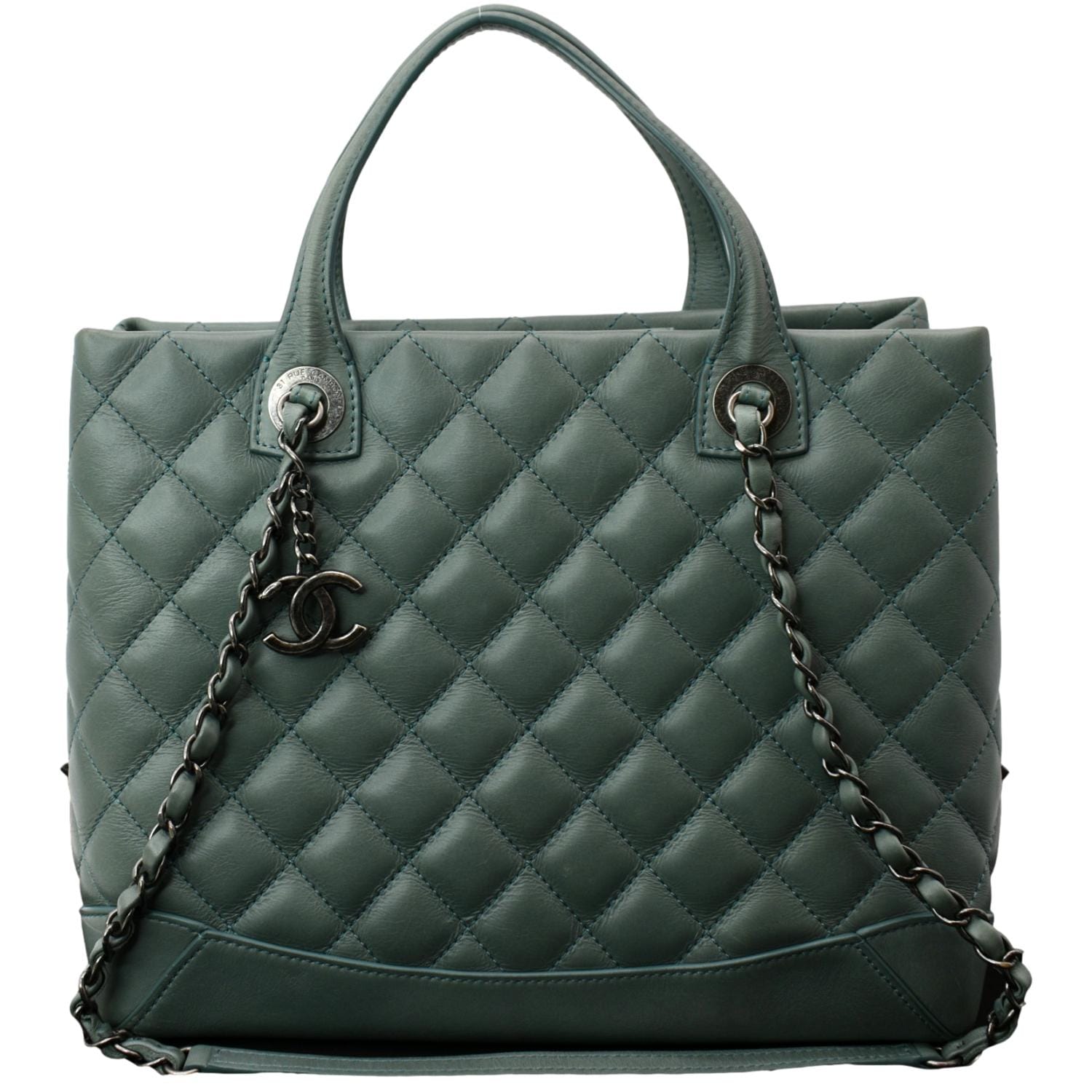 Chanel Quilted Easy Shopping Light Leather Green Travel Bag