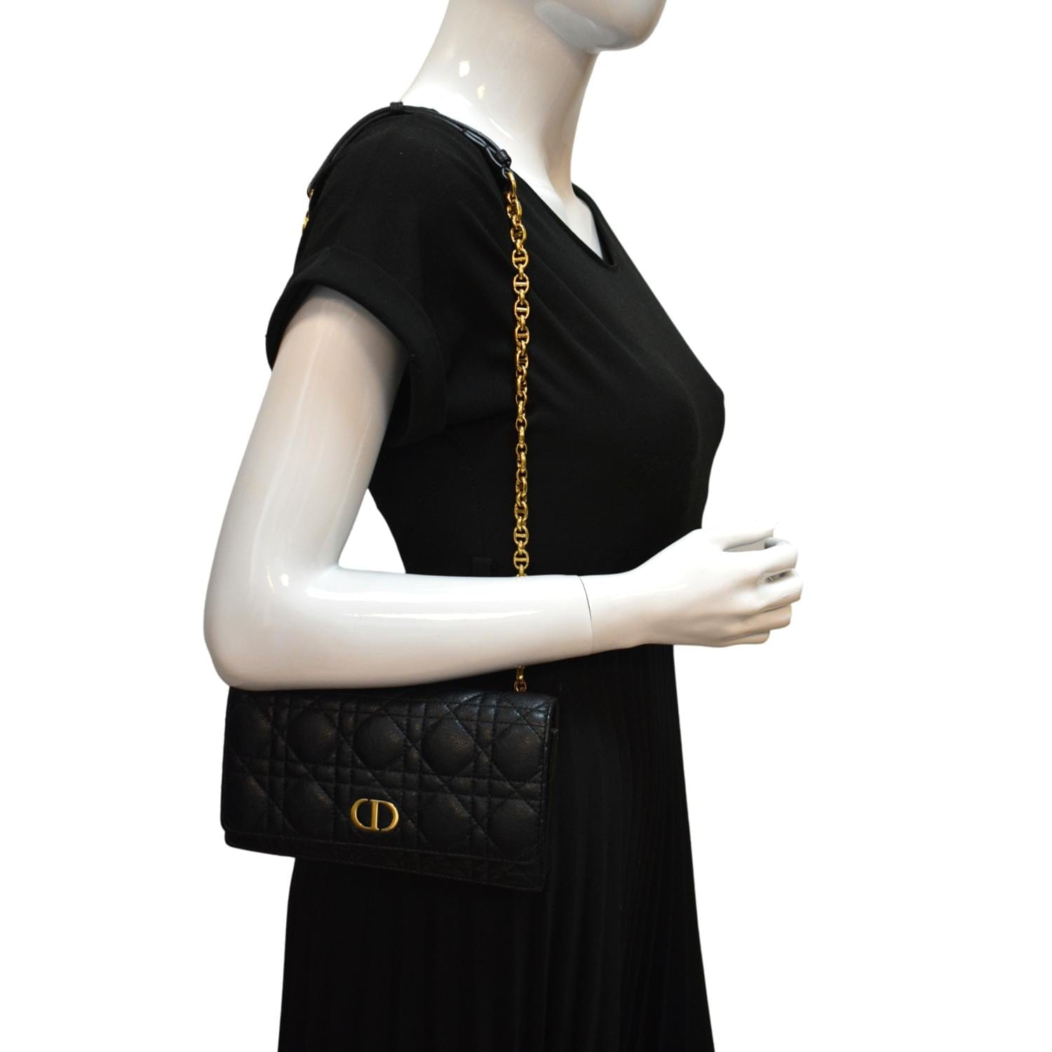 Dior Caro Cannage Calf Shoulder Bag Leather Black
